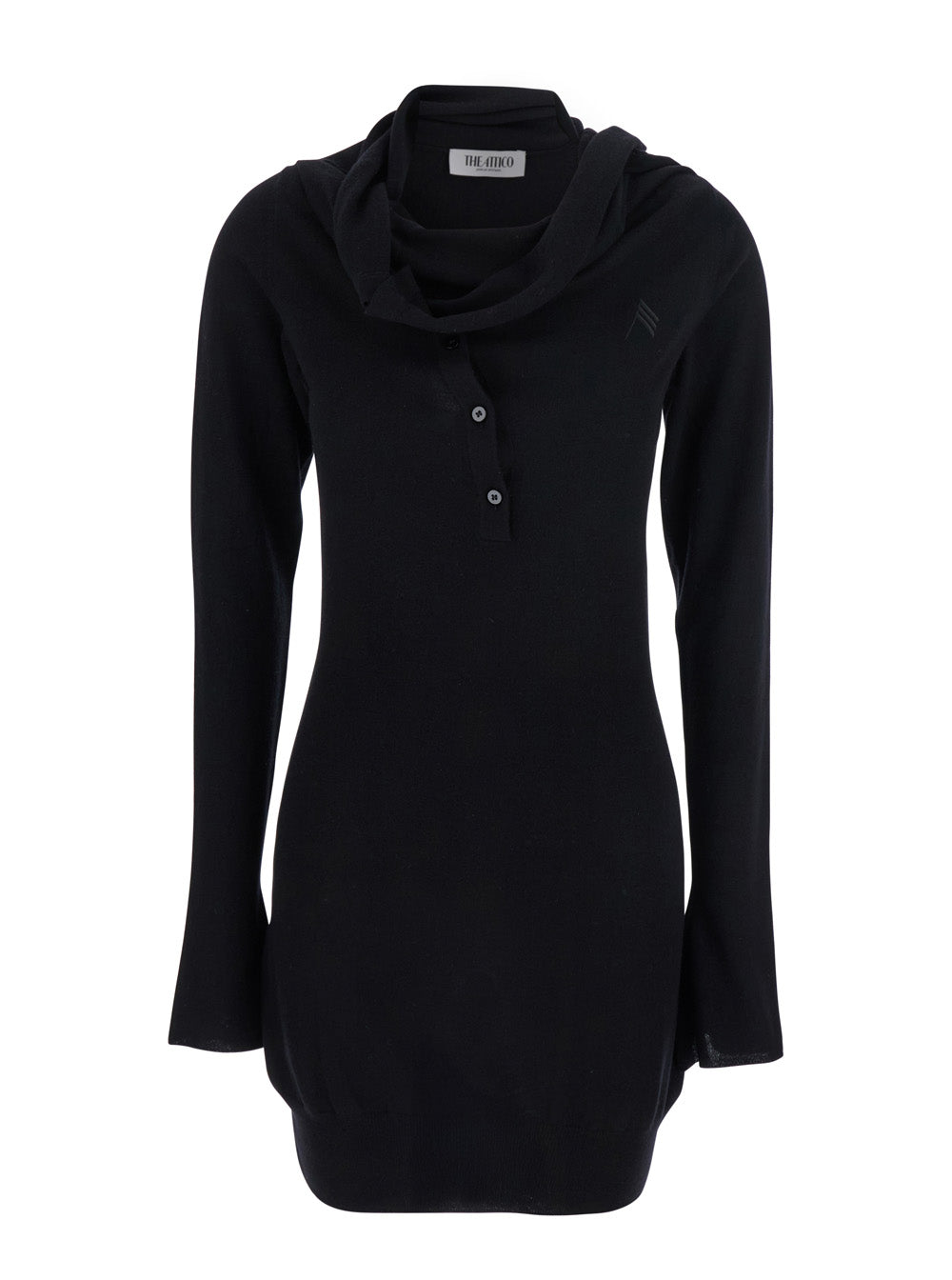 The Attico Women Black Mini Dress With Cowl Neck And Flared Sleeves In Wool And Cashmere Woman by Luosophy