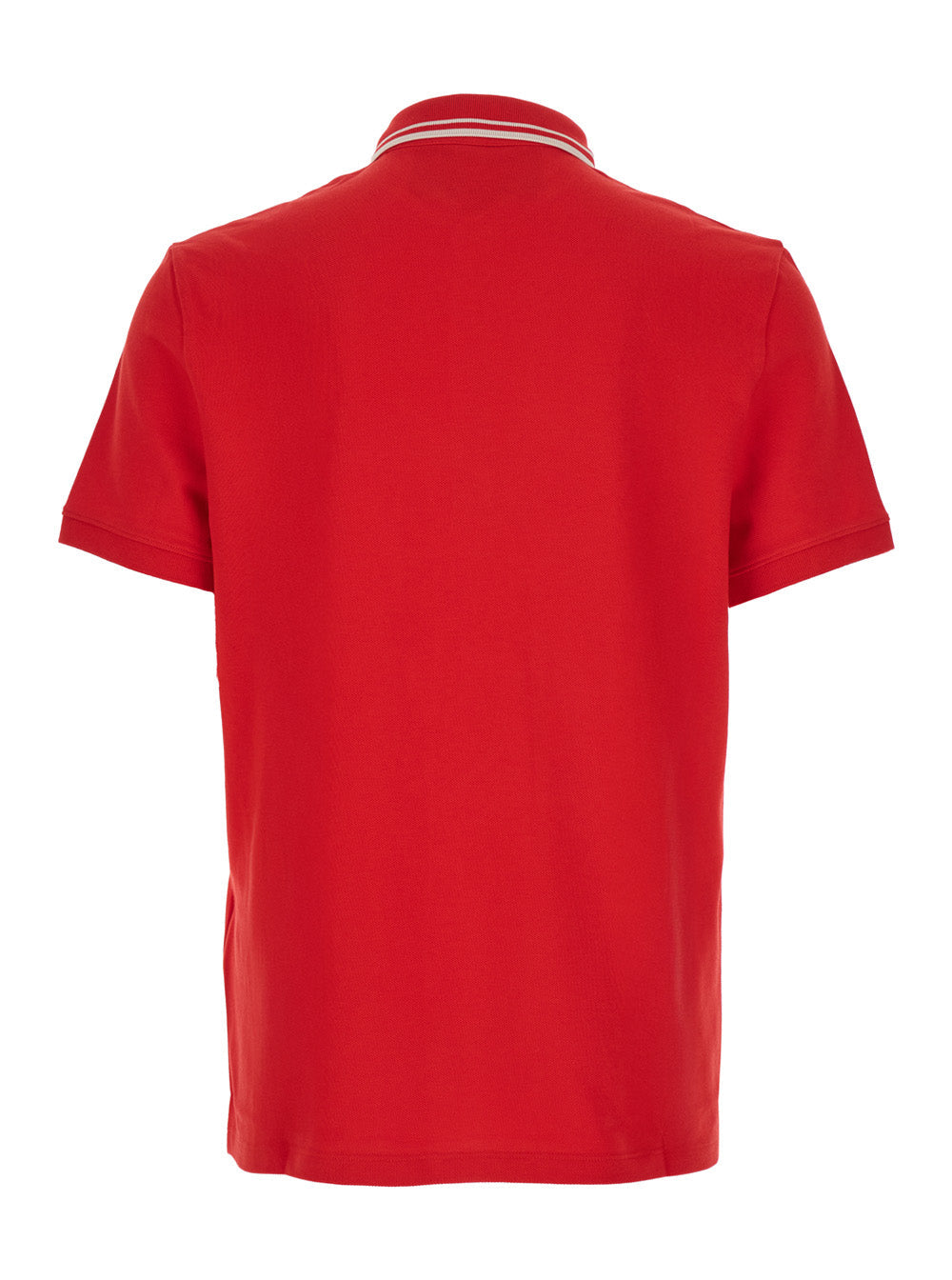 Valentino Men Red Polo Shirt With Classic Collar With Stirped Detail And Logo Patch On The Front In Cotton Piquet Man by Luosophy
