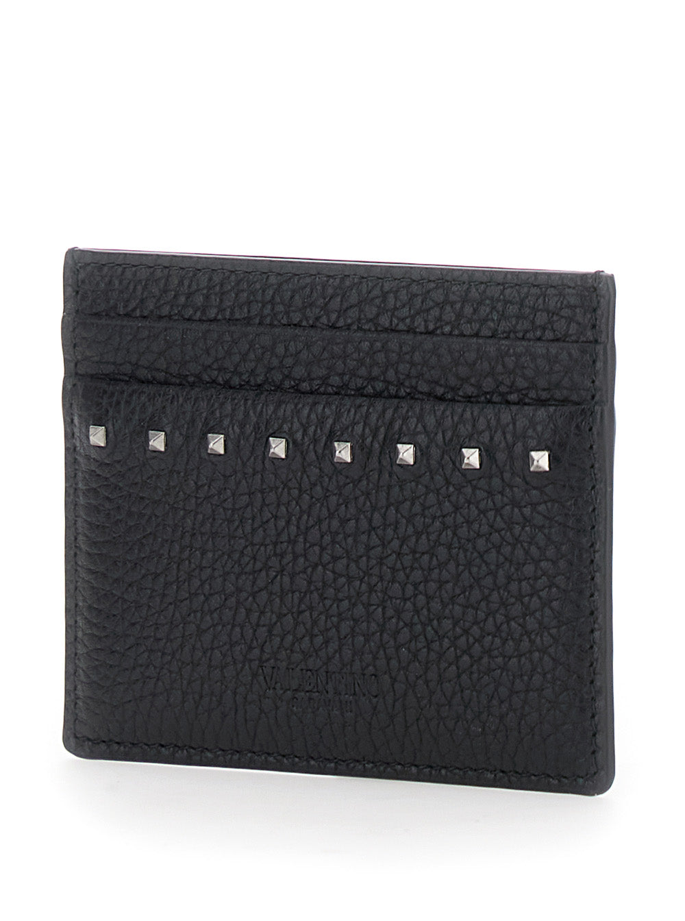 Valentino Garavani Men Black Card Holder With Rockstud Embellishments In Leather Man by Luosophy