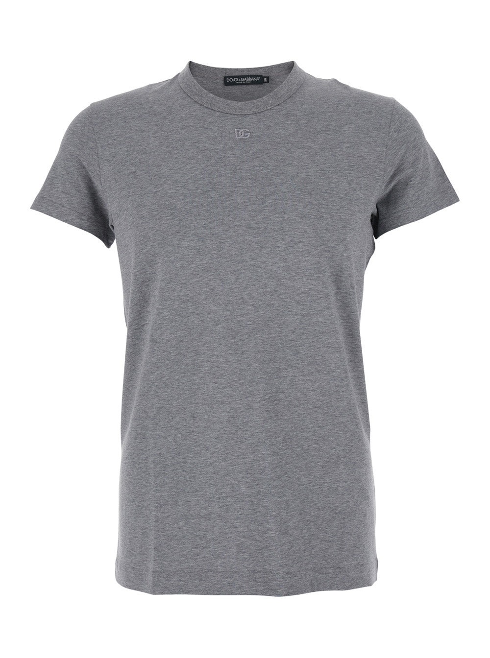 Dolce & Gabbana Men Grey Crewneck T-Shirt With Tonal Logo Lettering Embroidery On The Front In Cotton Stretch Man DestGlow