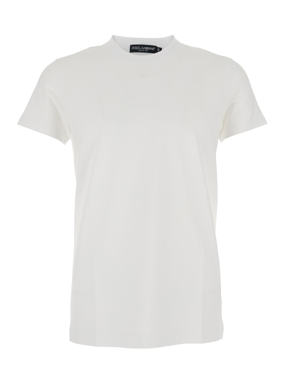 Dolce & Gabbana Men White Crewneck T-Shirt With Tonal Logo Lettering Embroidery On The Front In Cotton Stretch Man by Luosophy