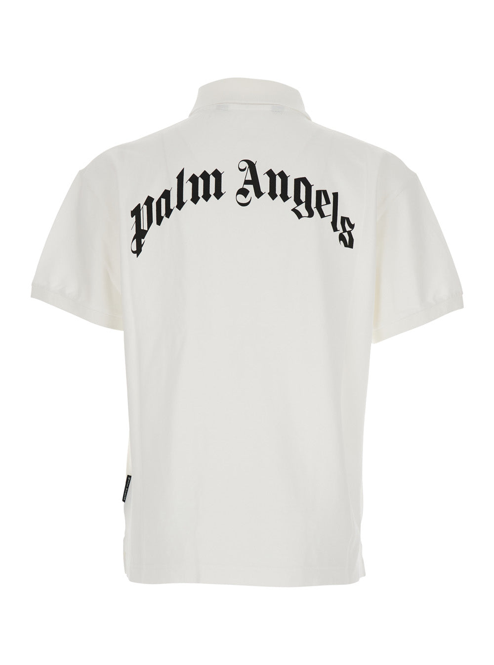 Palm Angels Men White Polo Shirt With Logo Lettering On Front And Rear In Cotton Piquet Man