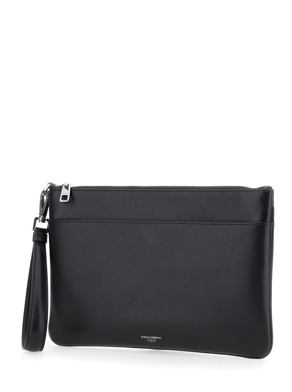 Dolce & Gabbana Men Black Clutch With Removable Wrist Strap And Logo Lettering On The Front In Leather Man by Luosophy