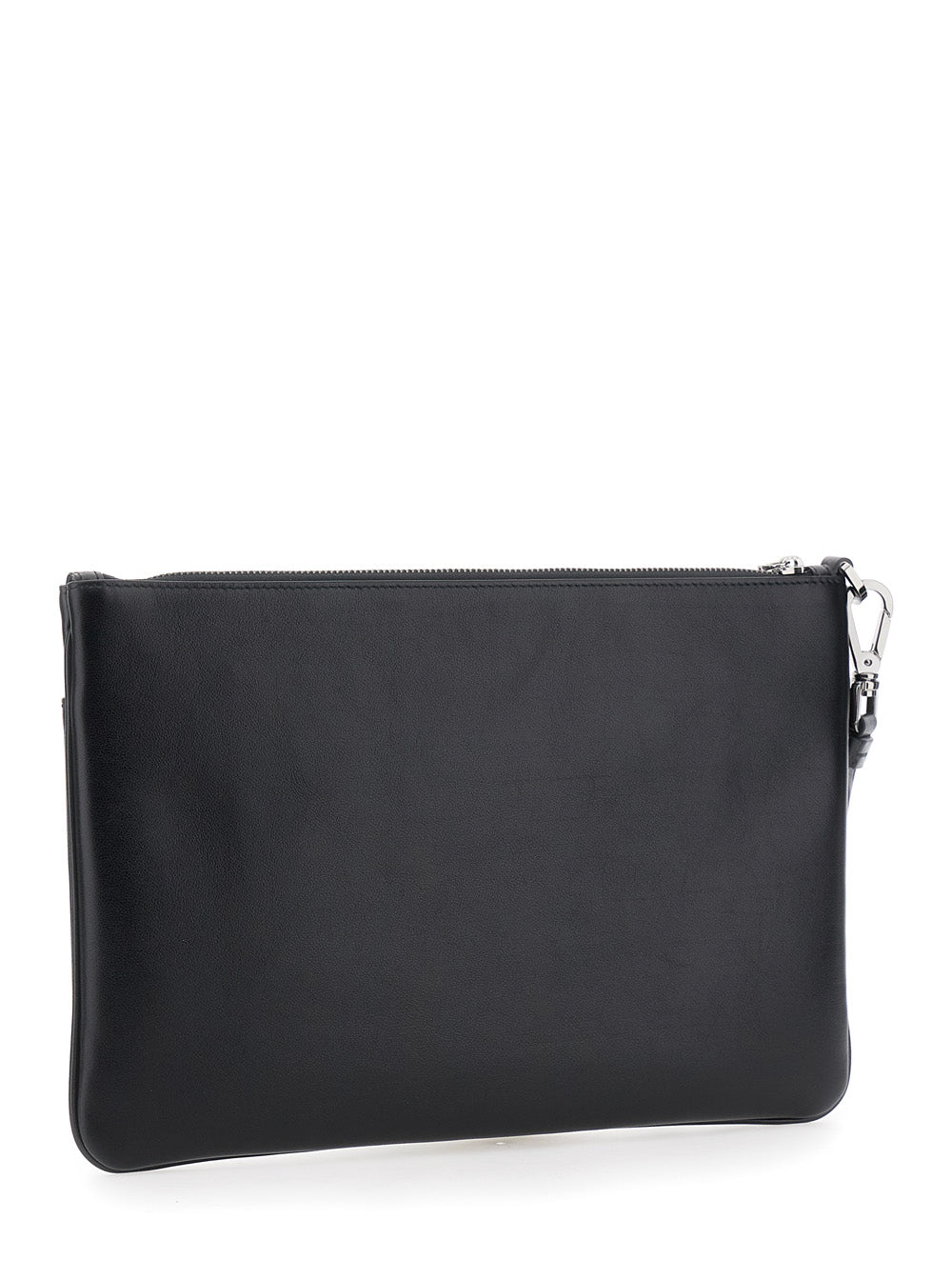 Dolce & Gabbana Men Black Clutch With Removable Wrist Strap And Logo Lettering On The Front In Leather Man by Luosophy