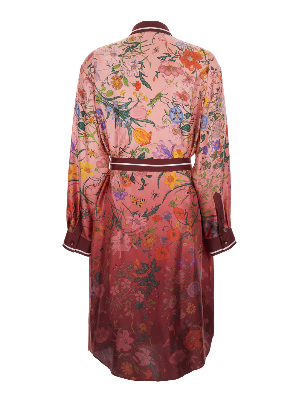 Gucci Women Bordeaux Gradient Dress With Removable Belt And All-Over Flora Print In Silk Woman by Luosophy