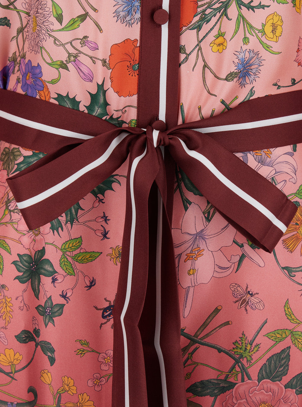 Gucci Women Bordeaux Gradient Dress With Removable Belt And All-Over Flora Print In Silk Woman by Luosophy