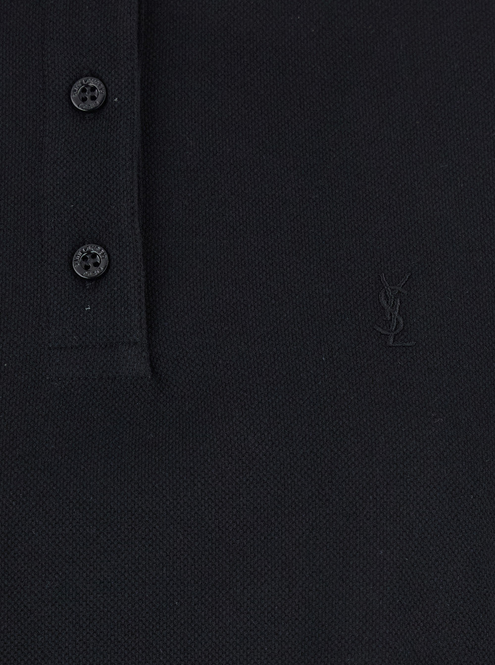 Saint Laurent Women Black Oversize Polo Shirt With Classic Collar And Tonal Logo Embroidery On The Front In Cotton Piquet Woman by Luosophy