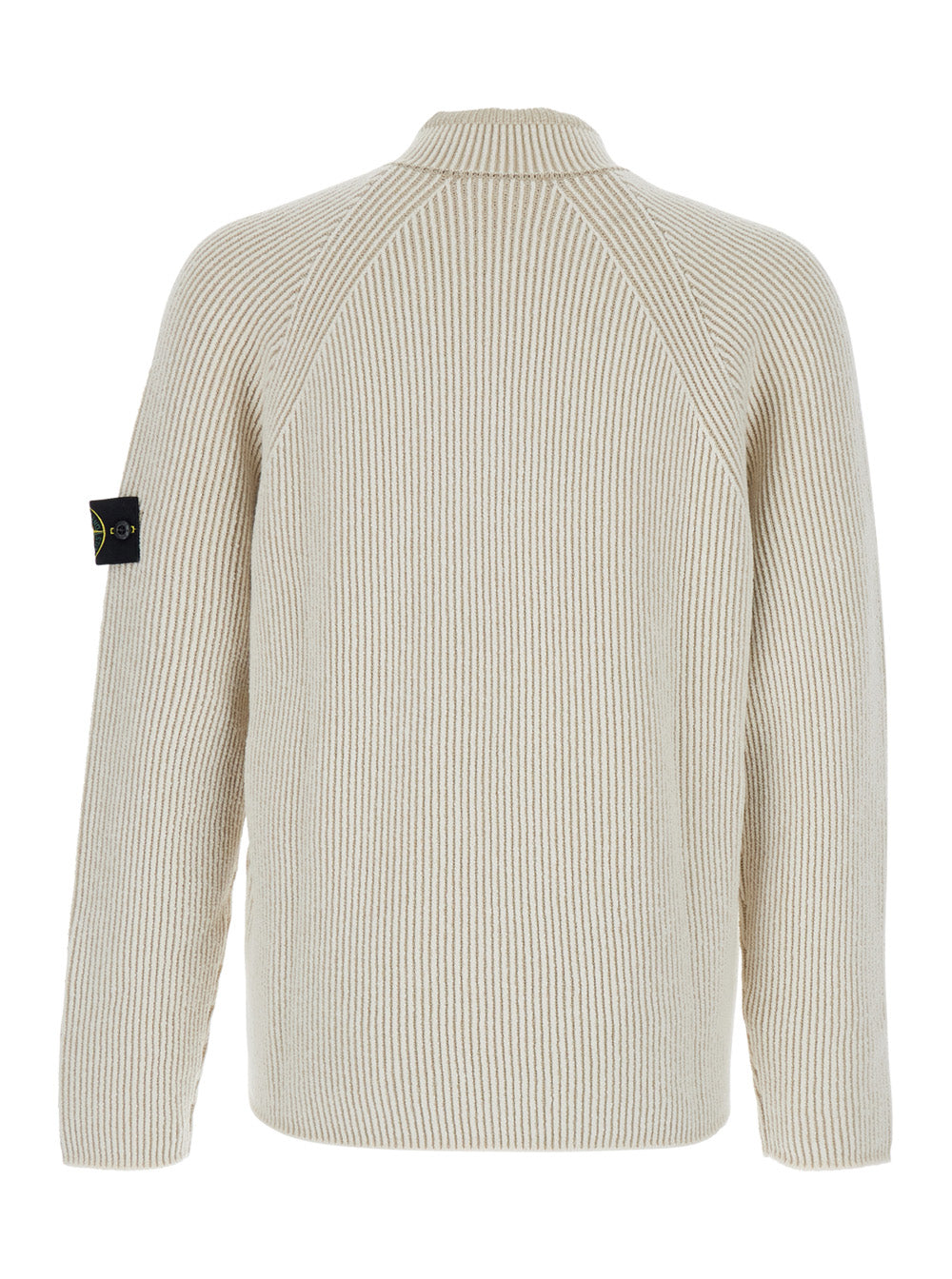 Stone Island Men White Sweater With Logo Patch On The Sleeve And Front Half Zip Closure In Wool Stretch Man by Luosophy