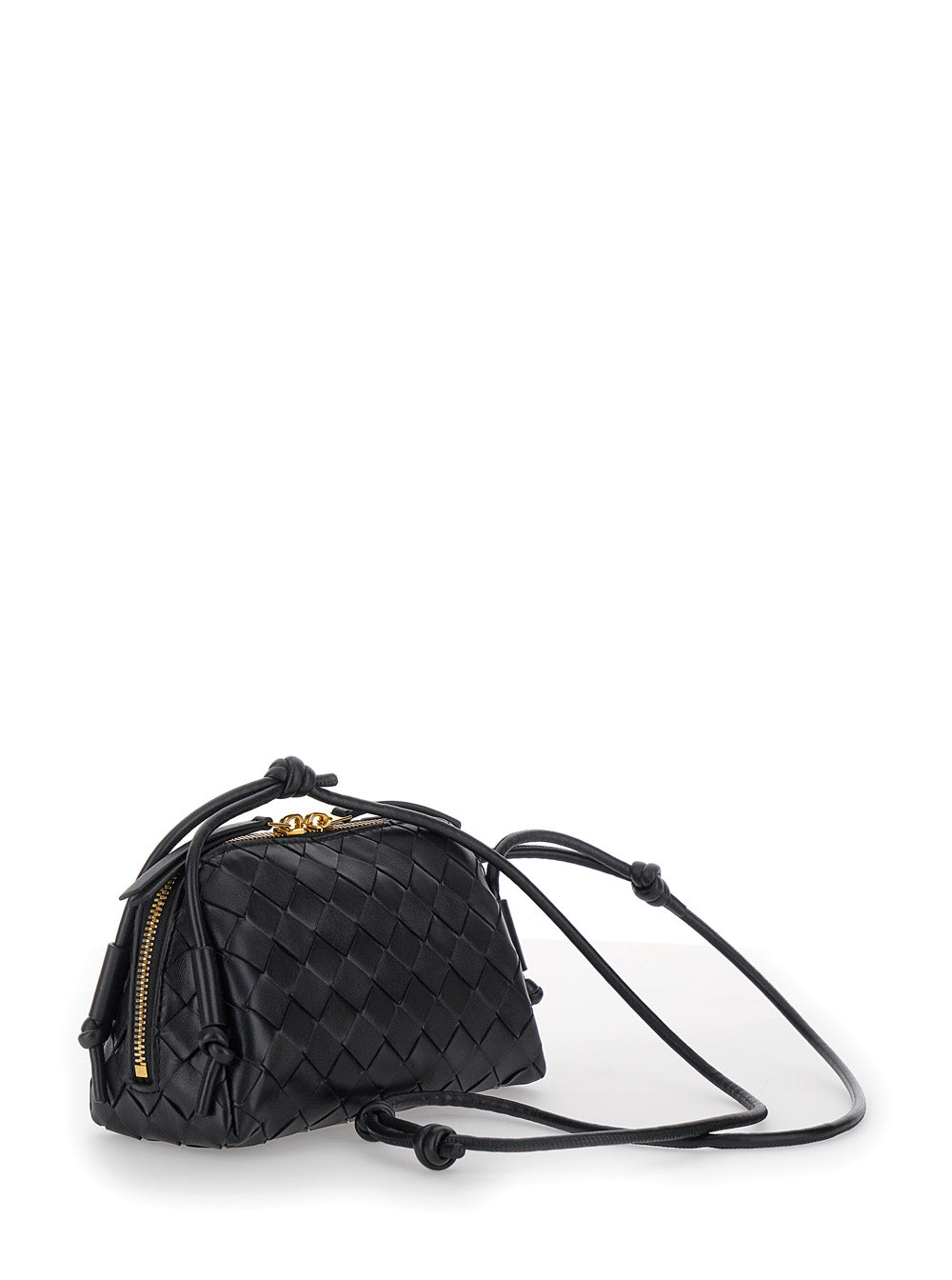 Bottega Veneta Women Black Concert Crossbody Bag With Intreccio Motif In Leather For Women by Luosophy