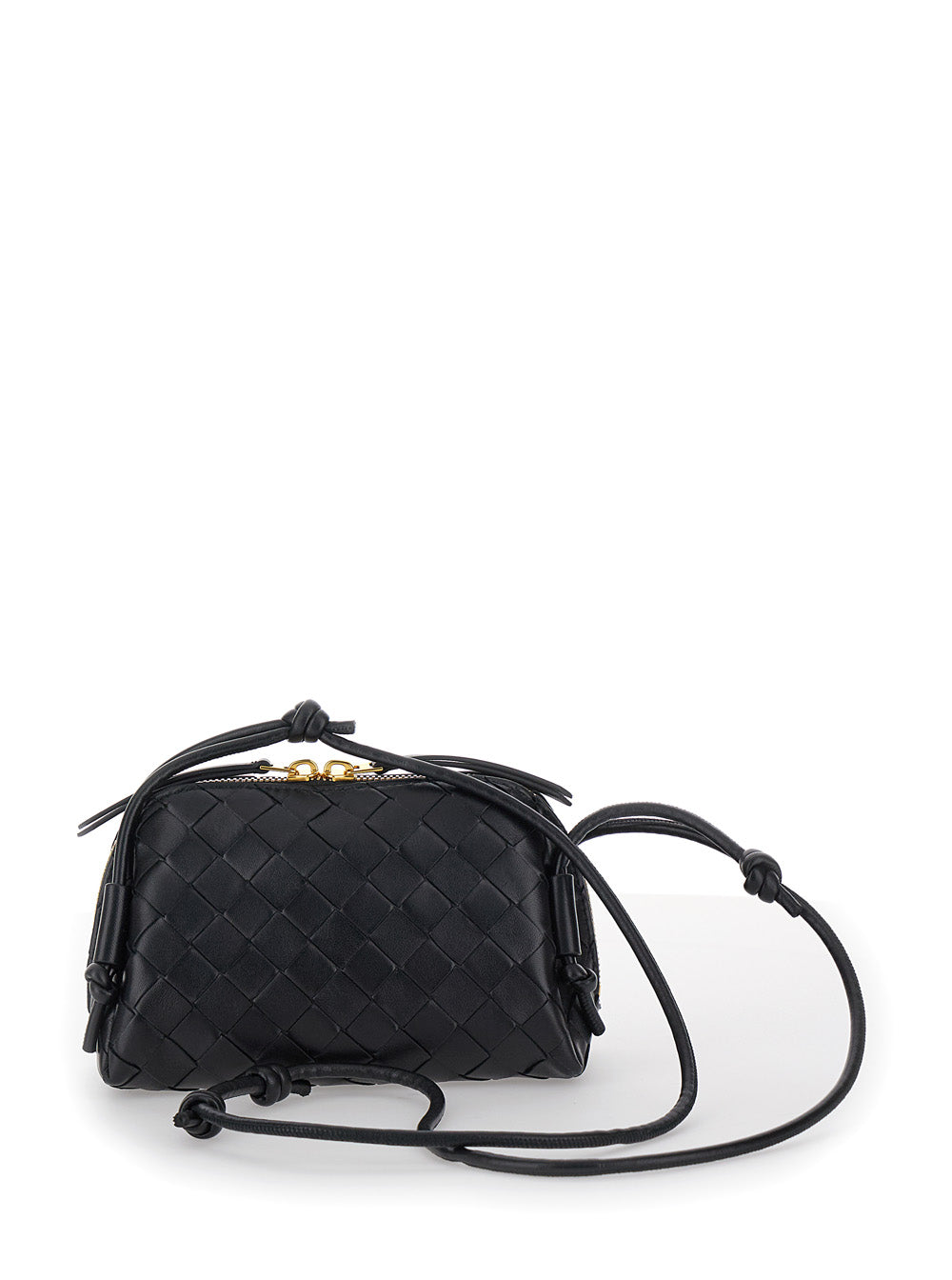 Bottega Veneta Women Black Concert Crossbody Bag With Intreccio Motif In Leather For Women by Luosophy