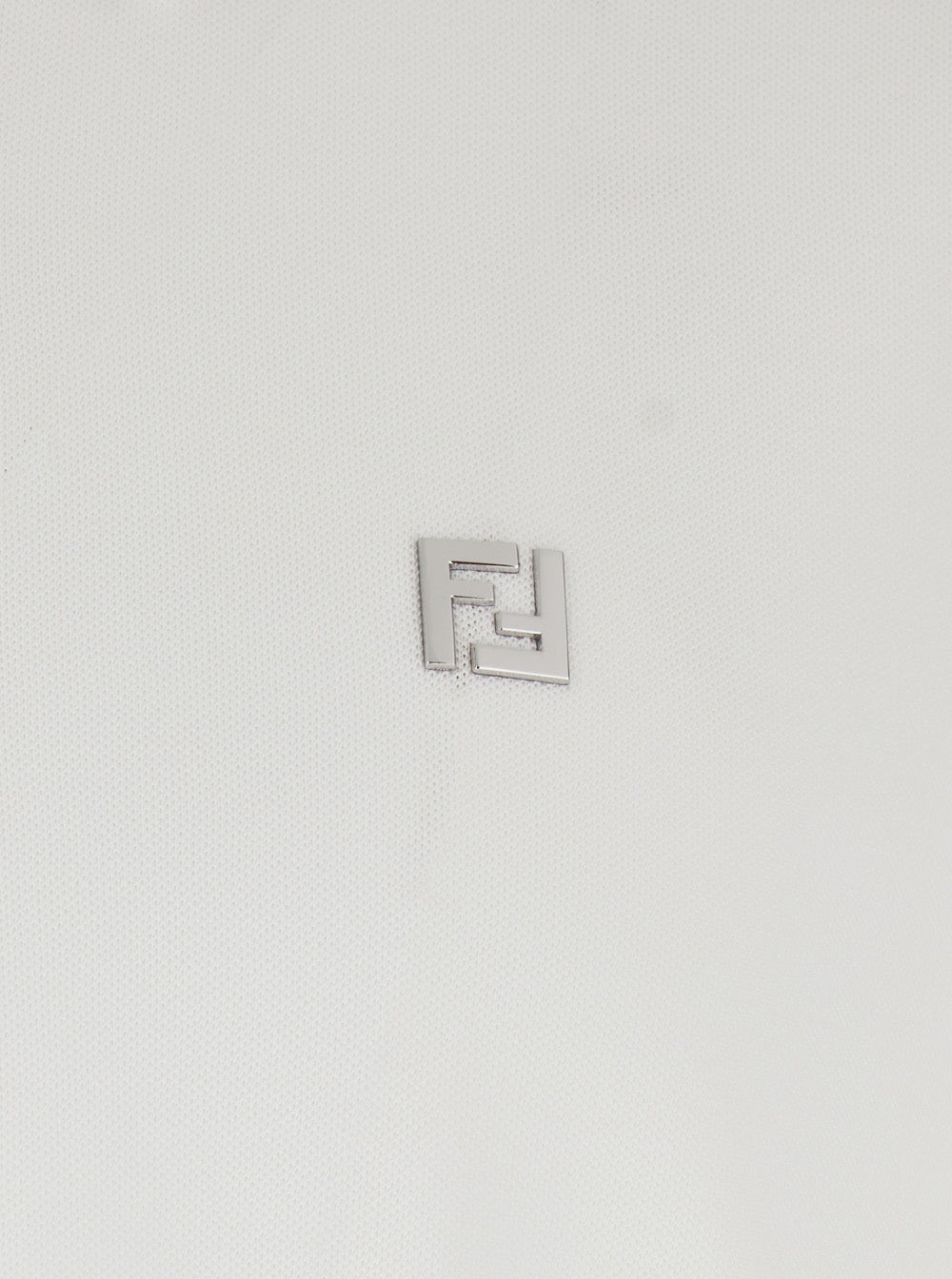 Fendi Men White Polo With Classic Collar And Metal Ff Plate On The Front For Men by Luosophy