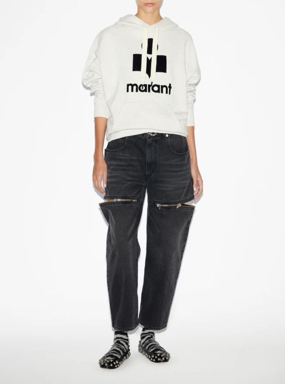 Isabel Marant Etoile Women Hooded Sweatshirt With Tone-On-Tone Logo Print In Cotton Blend White Women by Luosophy