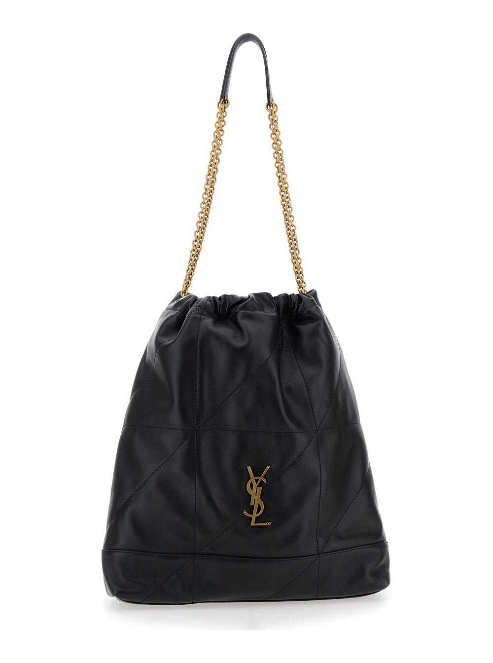 Saint Laurent Women Jamie Shoulder Bag With Two Top Handles With Chain And Cassandre Plate On The Front In Black Leather For Women by Luosophy