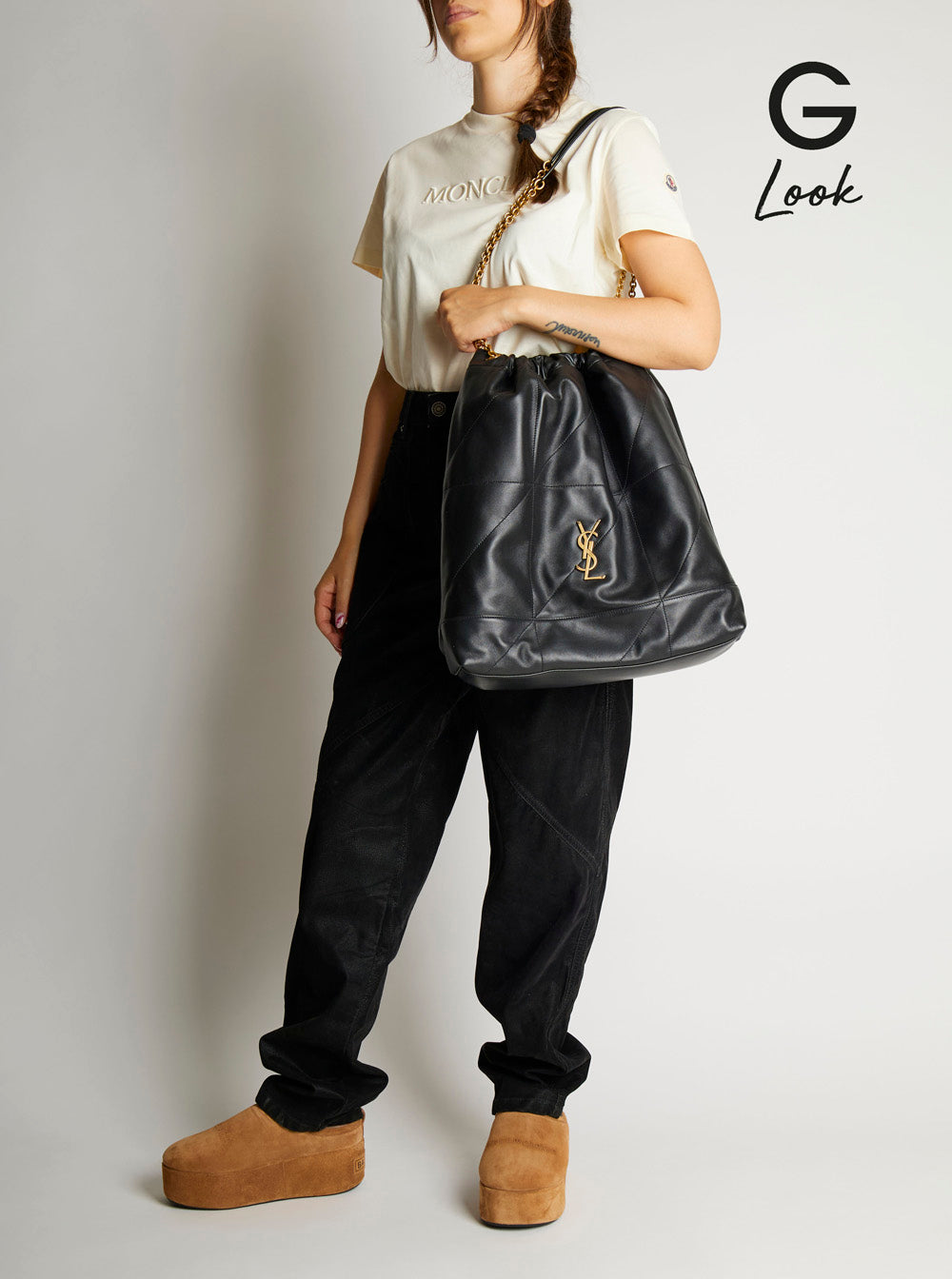 Saint Laurent Women Jamie Shoulder Bag With Two Top Handles With Chain And Cassandre Plate On The Front In Black Leather For Women by Luosophy