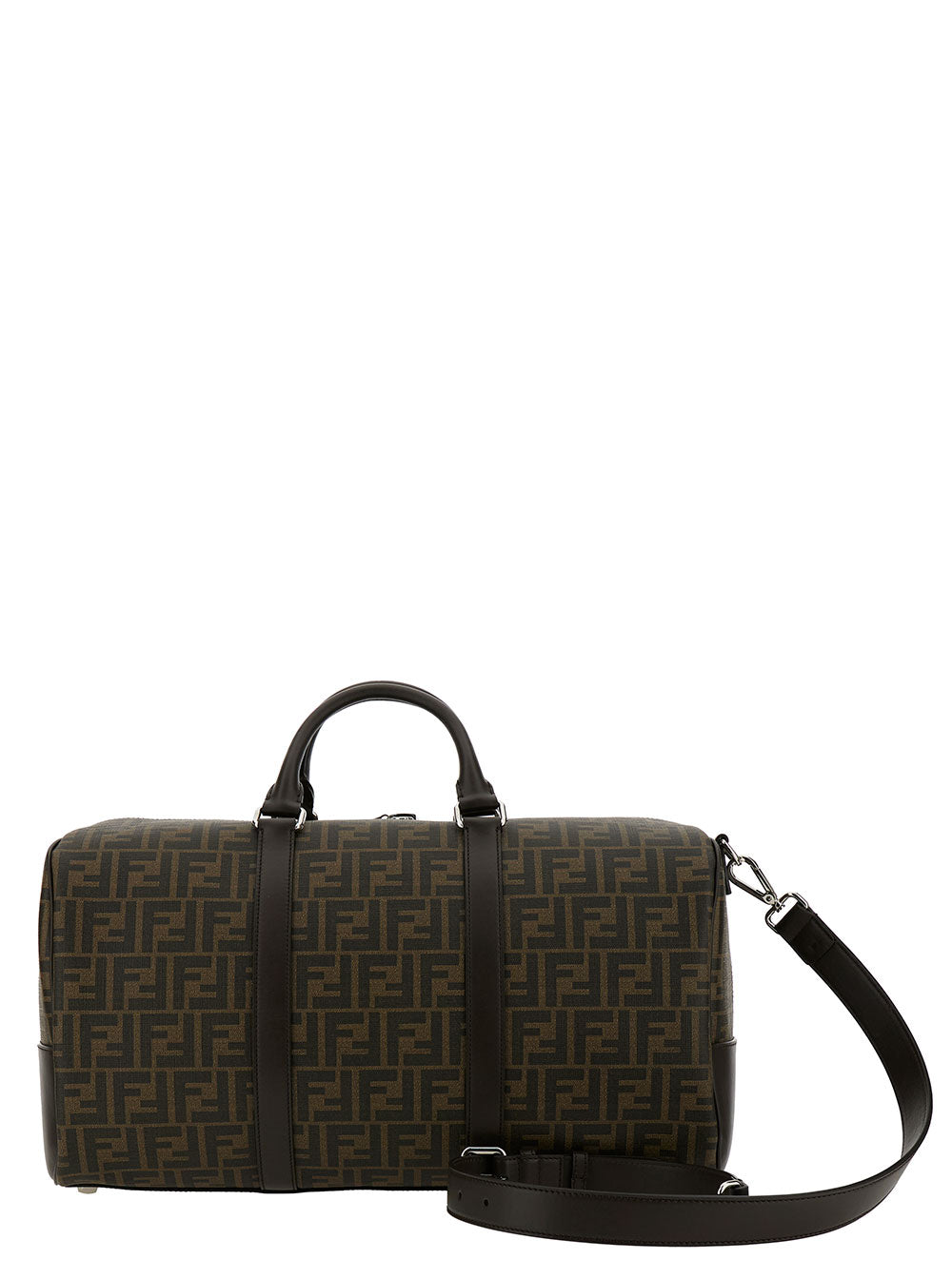 Fendi Men Brown Suitcase With All-Over Ff Motif And Ff Plate On The Front In Fabric For Men by Luosophy