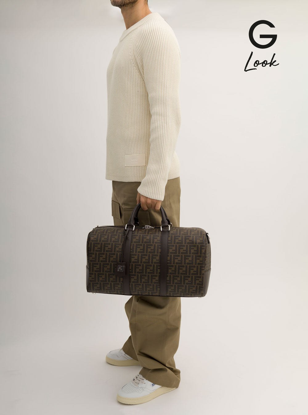 Fendi Men Brown Suitcase With All-Over Ff Motif And Ff Plate On The Front In Fabric For Men by Luosophy