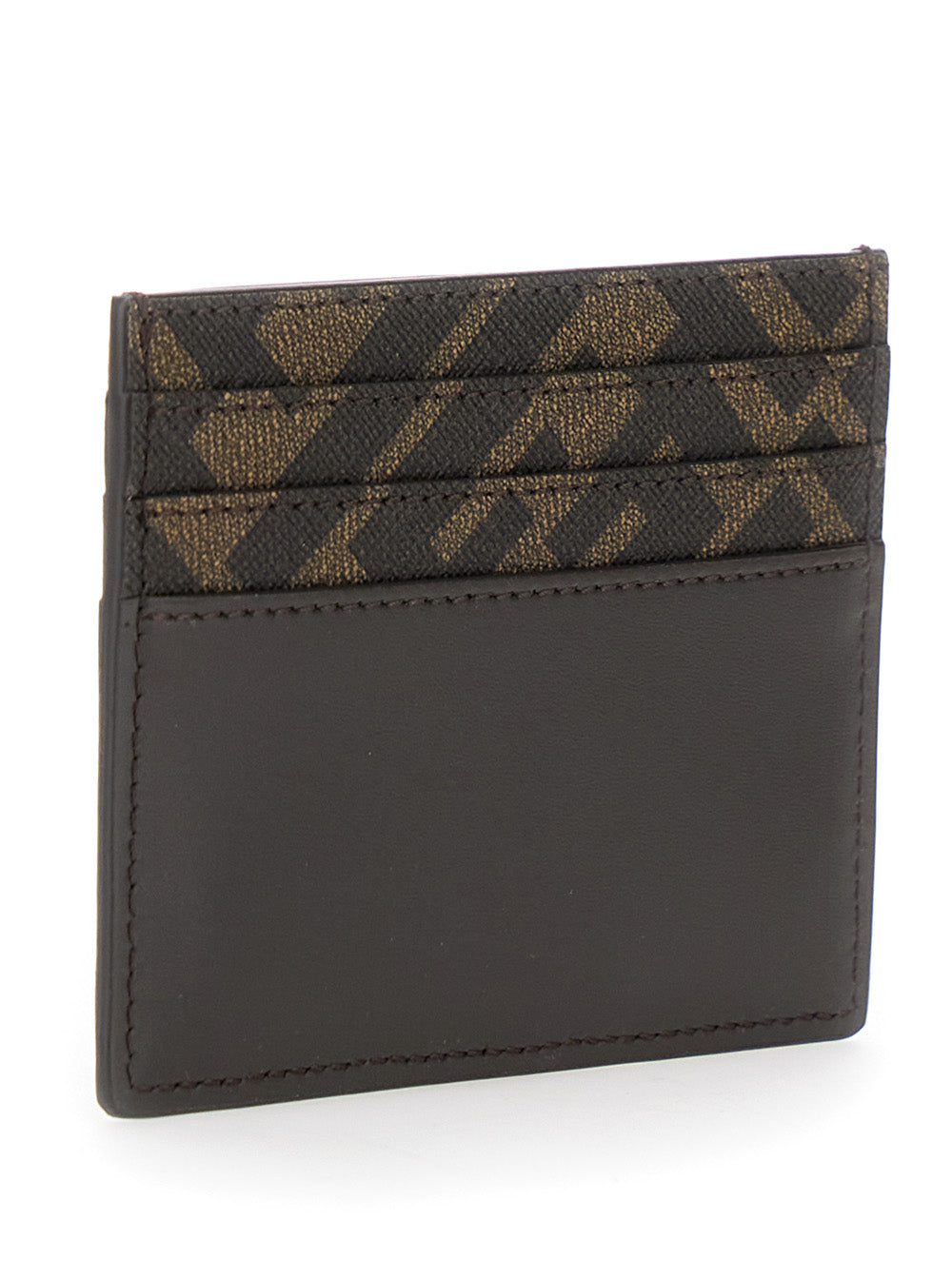 Fendi Men Squared Ff Card Holder In Leather And Ff Canvas Brown Men by Luosophy