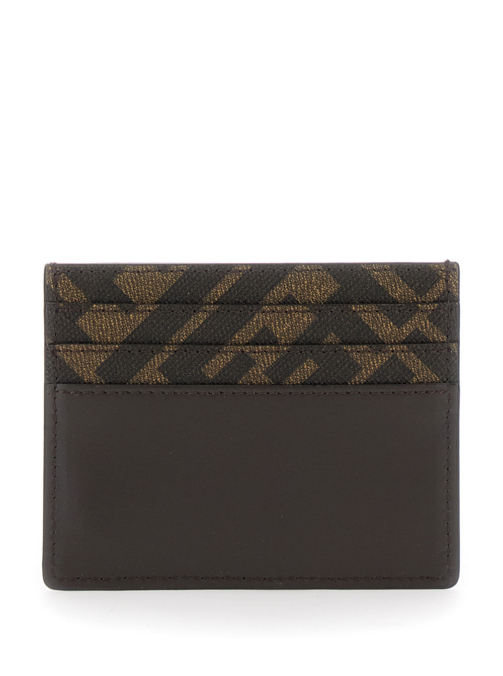 Fendi Men Squared Ff Card Holder In Leather And Ff Canvas Brown Men