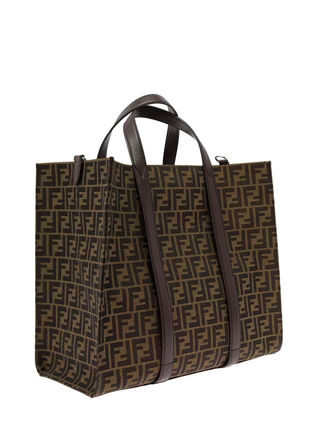 Fendi Men Brown And Beige Tote Bag With Ff Jacquard Motif In Cotton Blend Man by Luosophy