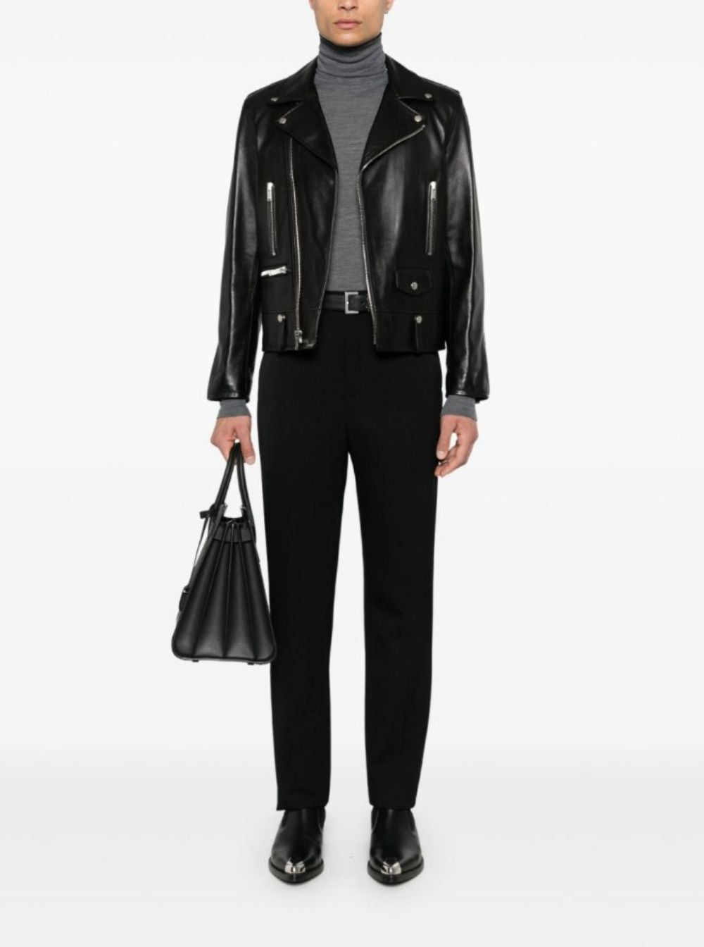 Saint Laurent Men Motorc Classique Jac - Black Leather Biker Jacket For Men by Luosophy