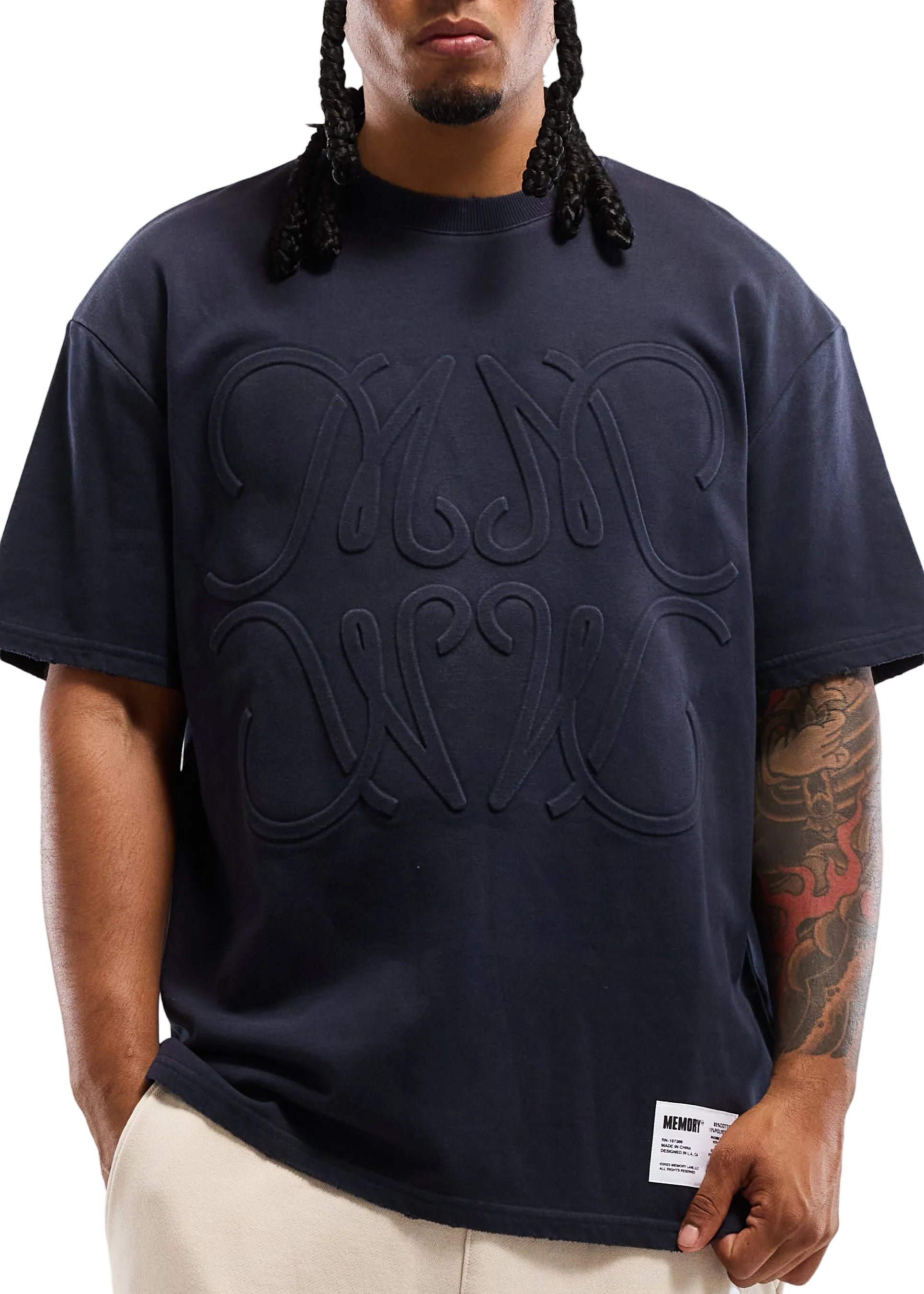 Memory Lane Monogram Embossed Tee - Vintage Black by Denim Exchange