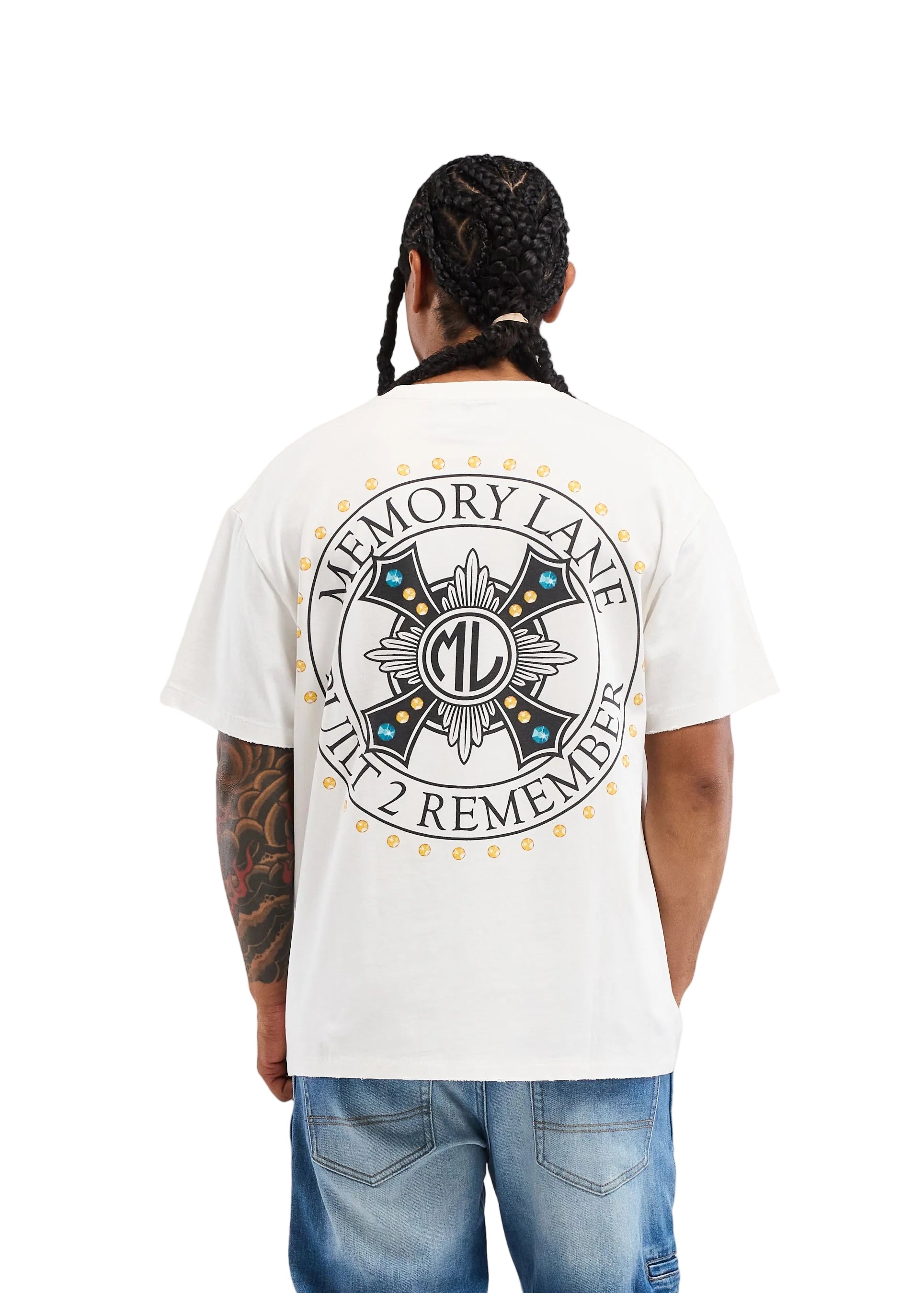 Memory Lane Cross Tee - White by Denim Exchange