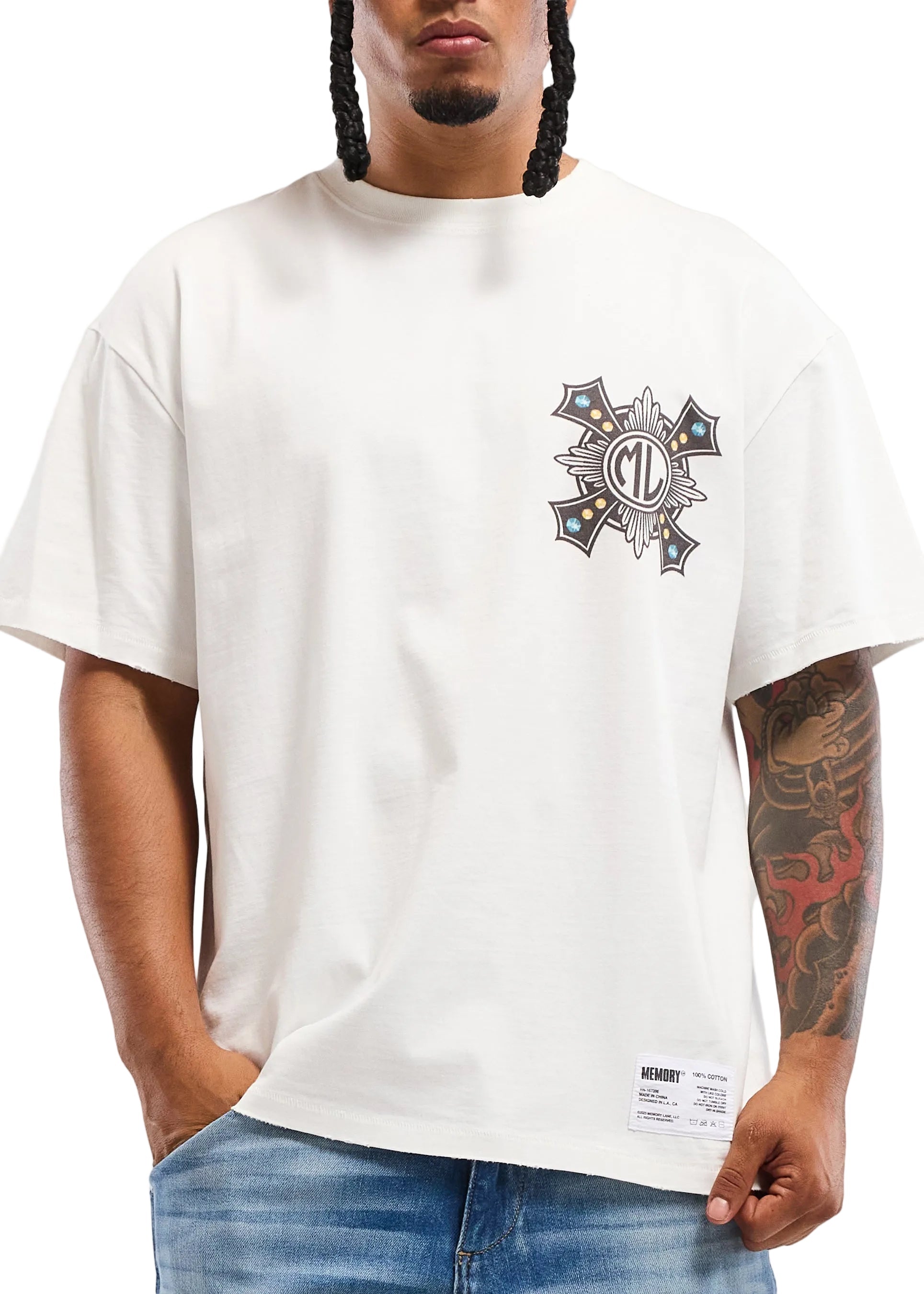 Memory Lane Cross Tee - White by Denim Exchange