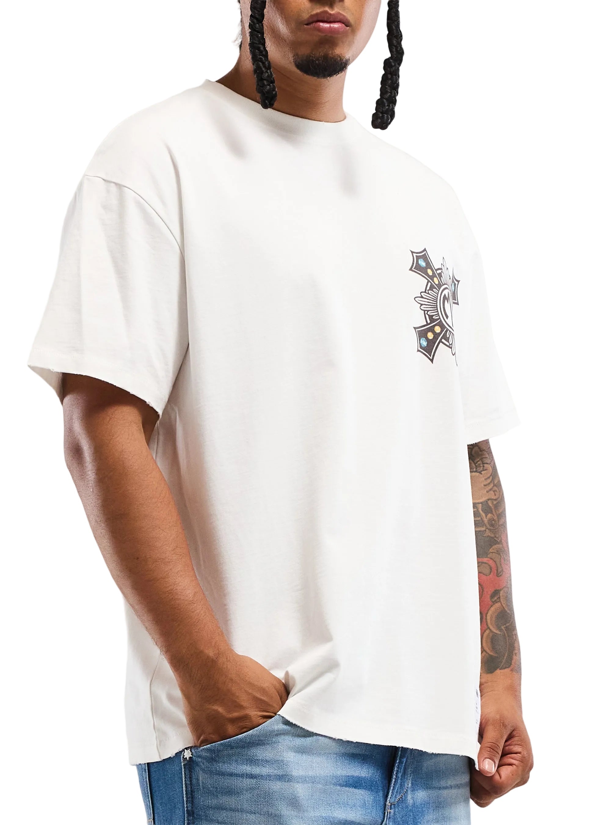 Memory Lane Cross Tee - White by Denim Exchange