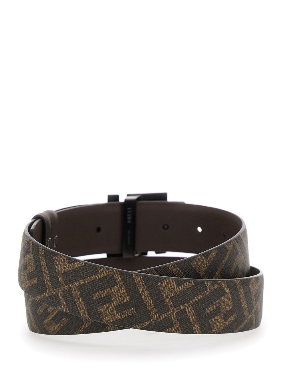 Fendi Men Belt With Ff Metallica Logo Plate And Brown Leather Front For Men