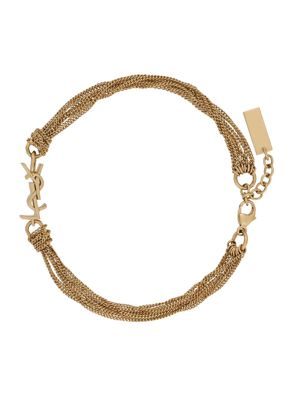 Saint Laurent Women Bracelet With Cassandre Charm And Adjustable Claw Clasp In Metallic Brass For Women by Luosophy