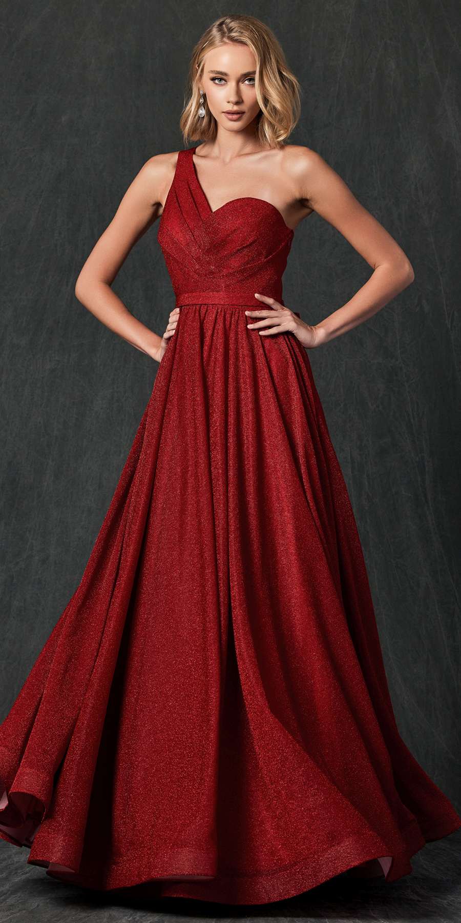 Juliet 205 Long One Shoulder Sleeveless Glitter Gown by DiscountDressShop