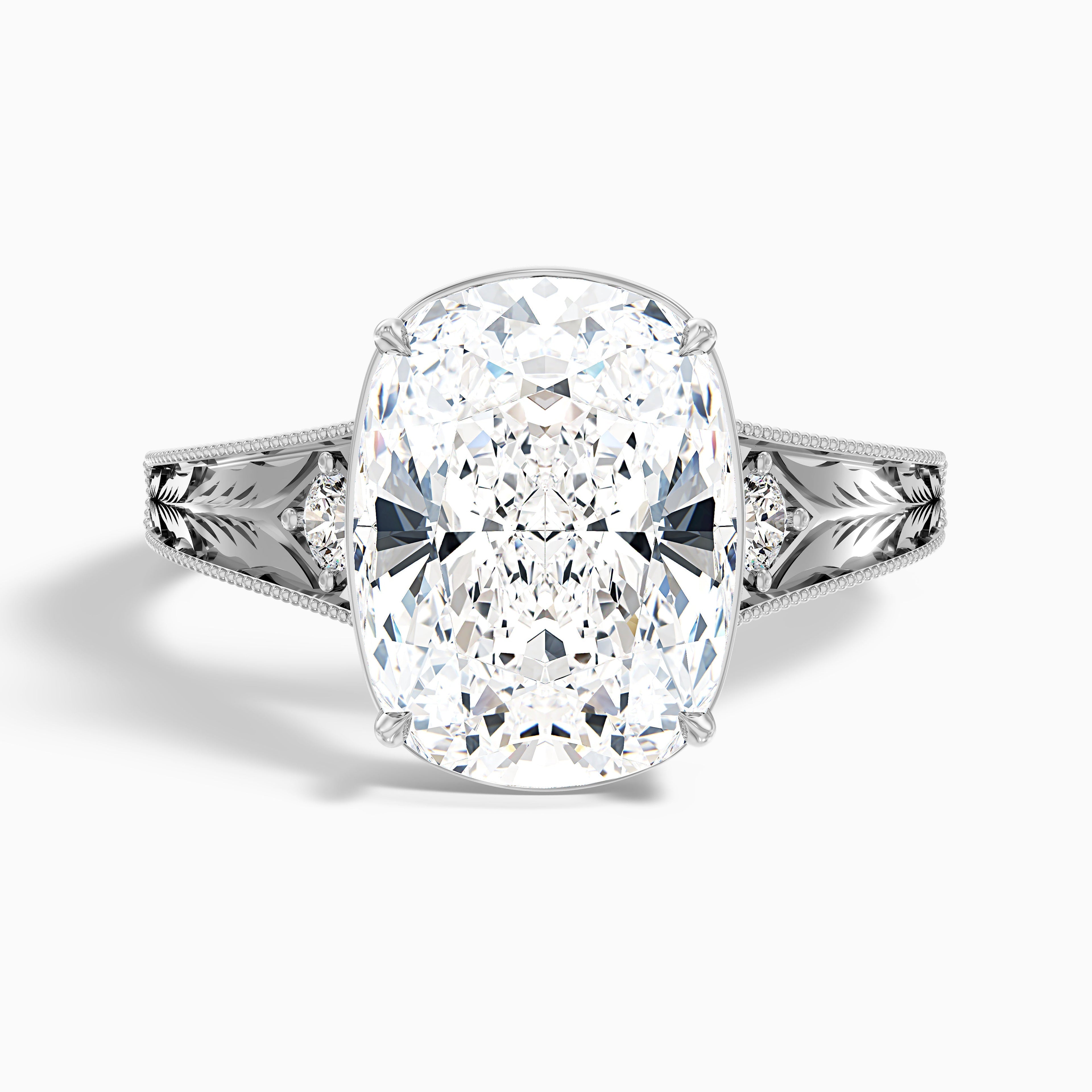 Taylor 4 Carat Elongated Old Mine Cushion Cut Moissanite Diamond Ring in 14k White Gold