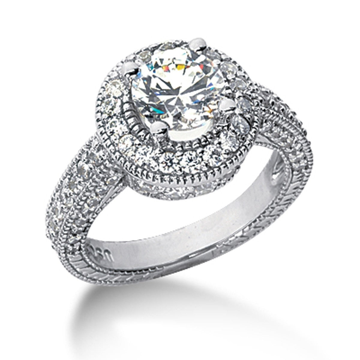 14k White gold Vintage Halo Diamond Semi-Mount by Bids.com