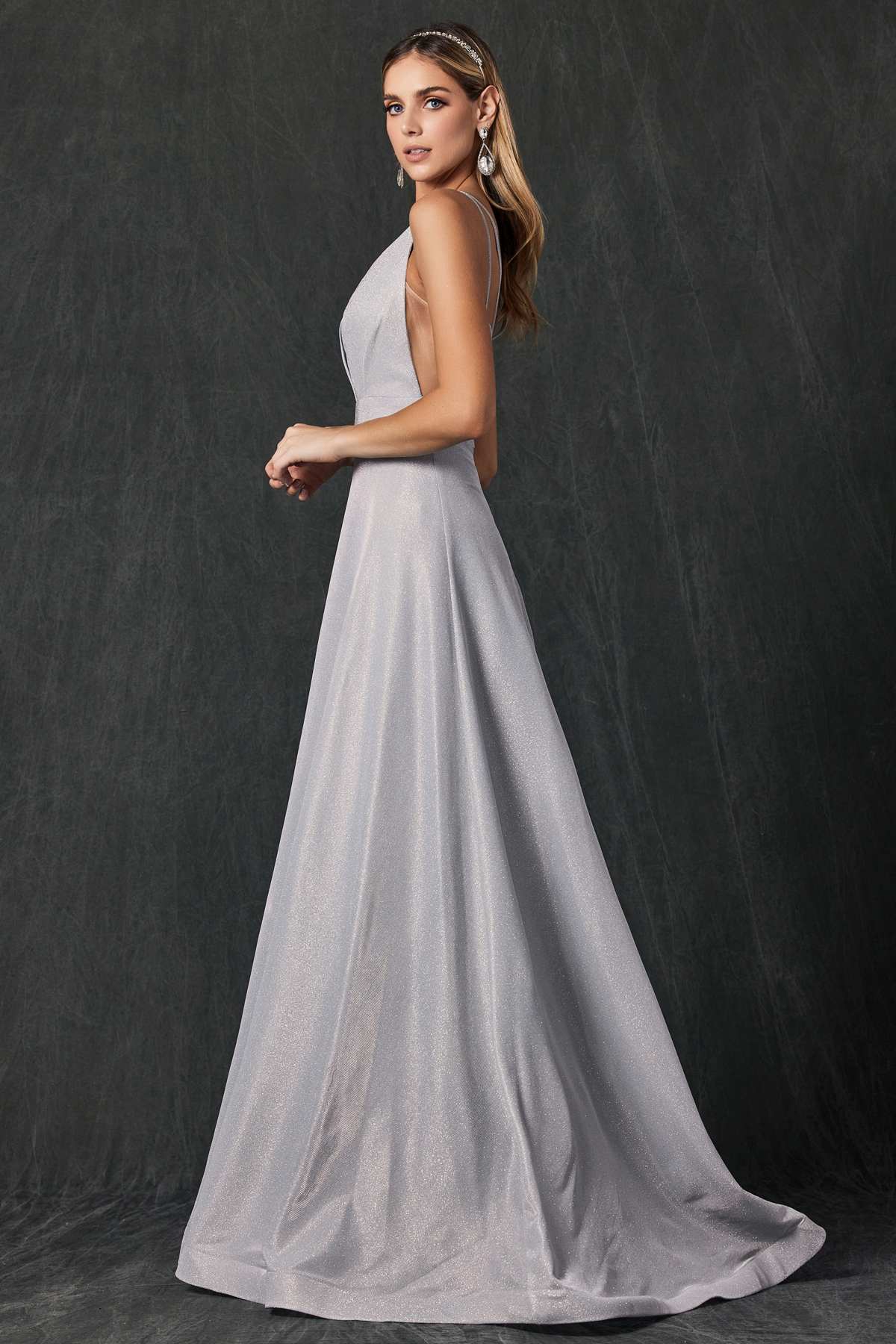 Juliet 208 Cut-Out Strappy Back Glitter Long Dress by DiscountDressShop