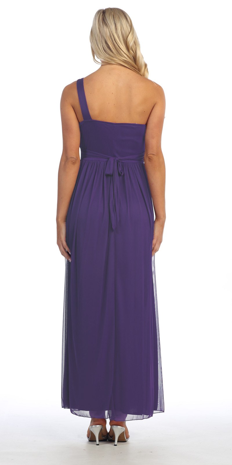CLEARANCE - Celavie 2095L Dinner Party Long Plum One Shoulder Dress Chiffon (Size XL) by DiscountDressShop
