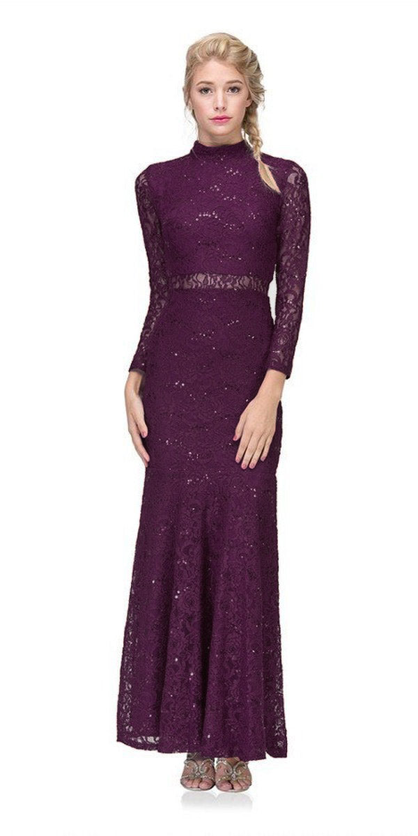 CLEARANCE - Eureka 2095 Long Sleeve Lace Dress Mock 2-Piece High Neck (Size Small) by DiscountDressShop