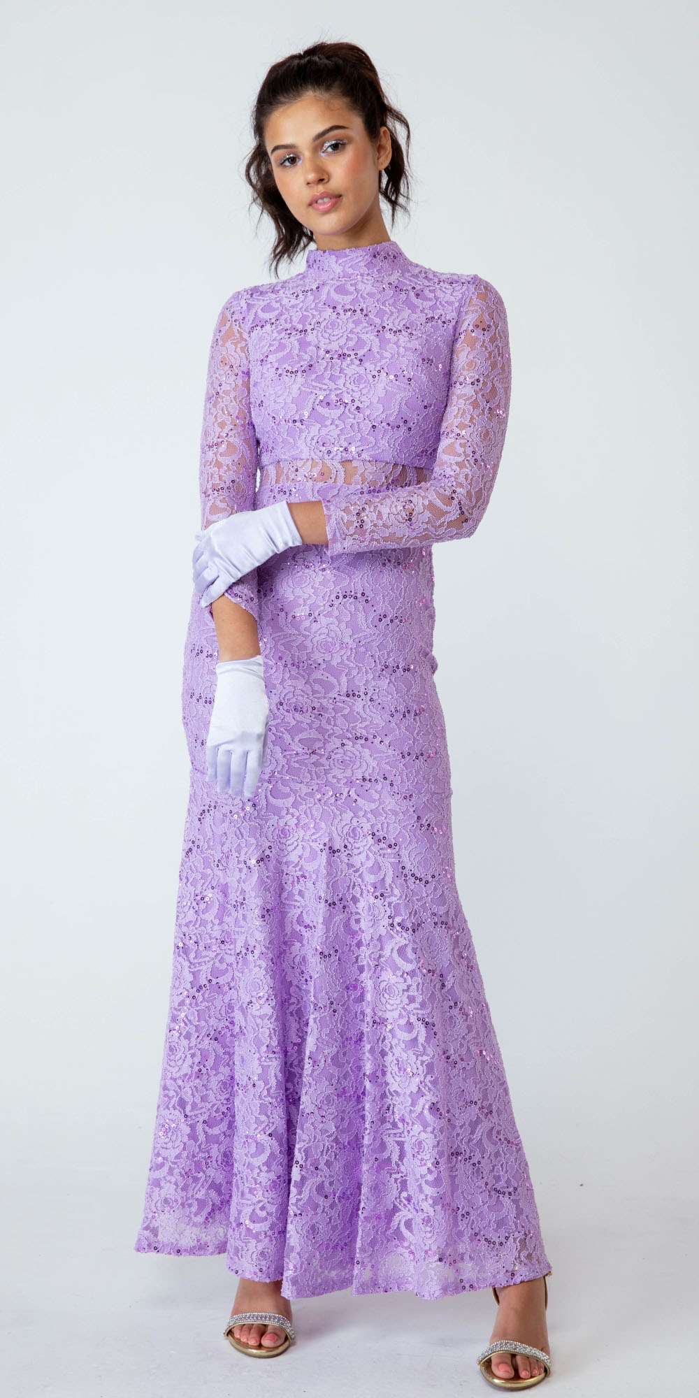 CLEARANCE - Eureka 2095 Long Sleeve Lace Dress Mock 2-Piece High Neck (Size Medium) by DiscountDressShop
