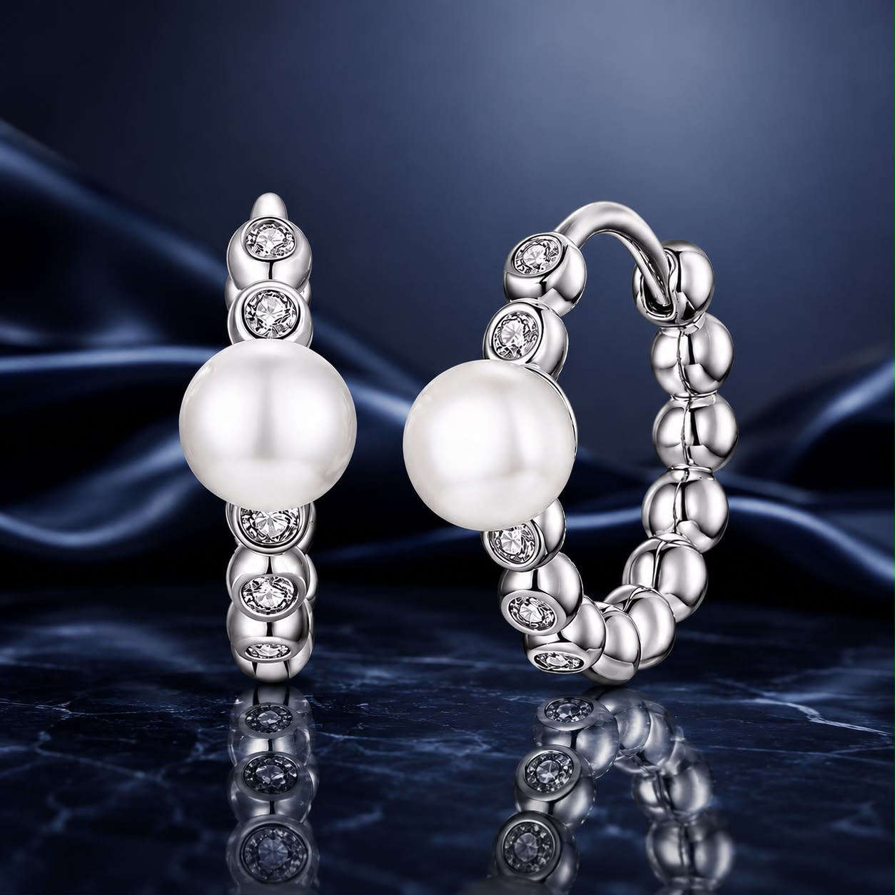 925 Sterling Silver White Gold Plated Moissanite & Pearl Earrings for Women DestGlow