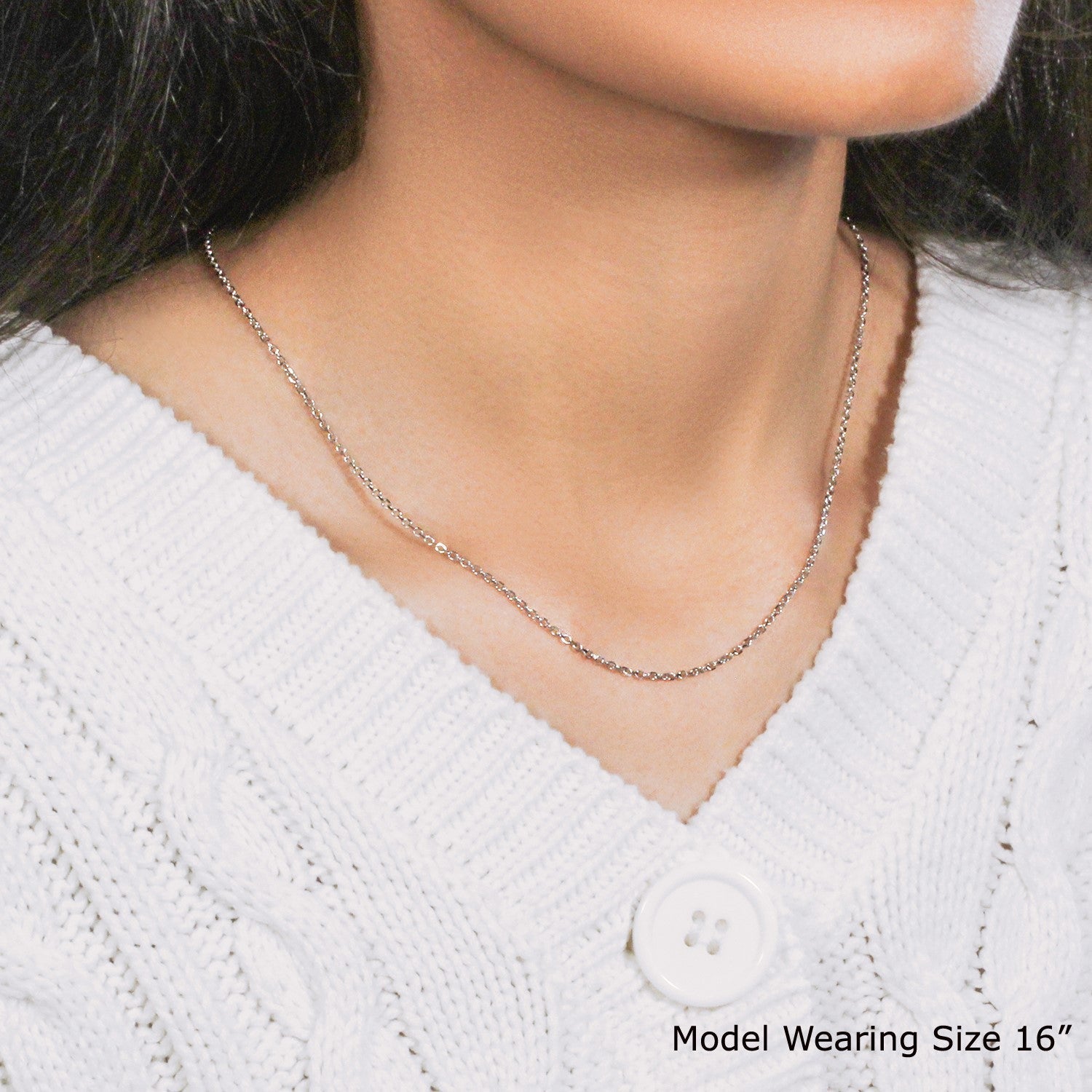 18k White Gold Diamond Cut Cable Link Chain (1.40 mm) DestGlow