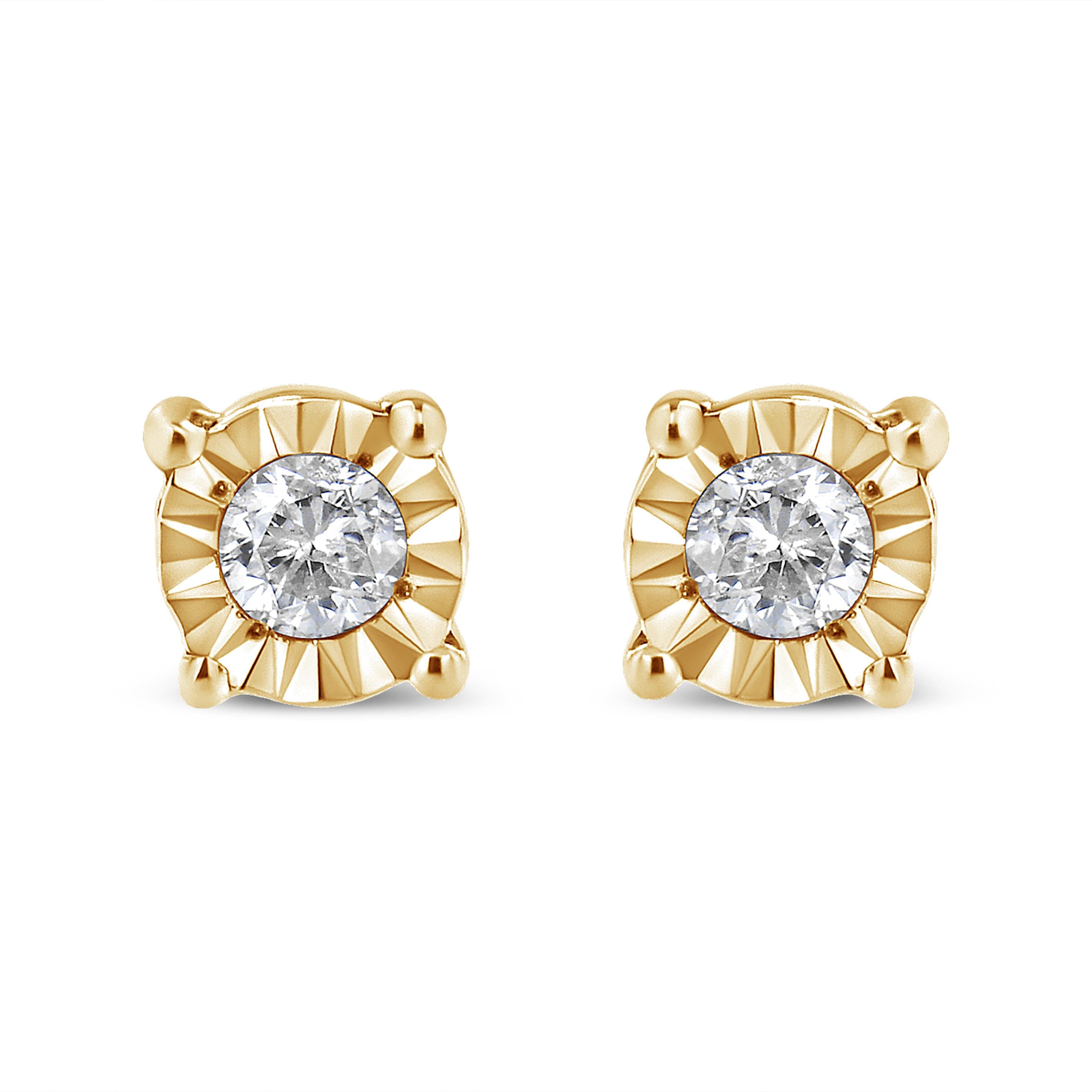 10K Yellow Gold Plated .925 Sterling Silver 1/10 Cttw Round Brilliant-Cut Diamond Miracle-Set Stud Earrings (J-K Color, I3 Clarity)
