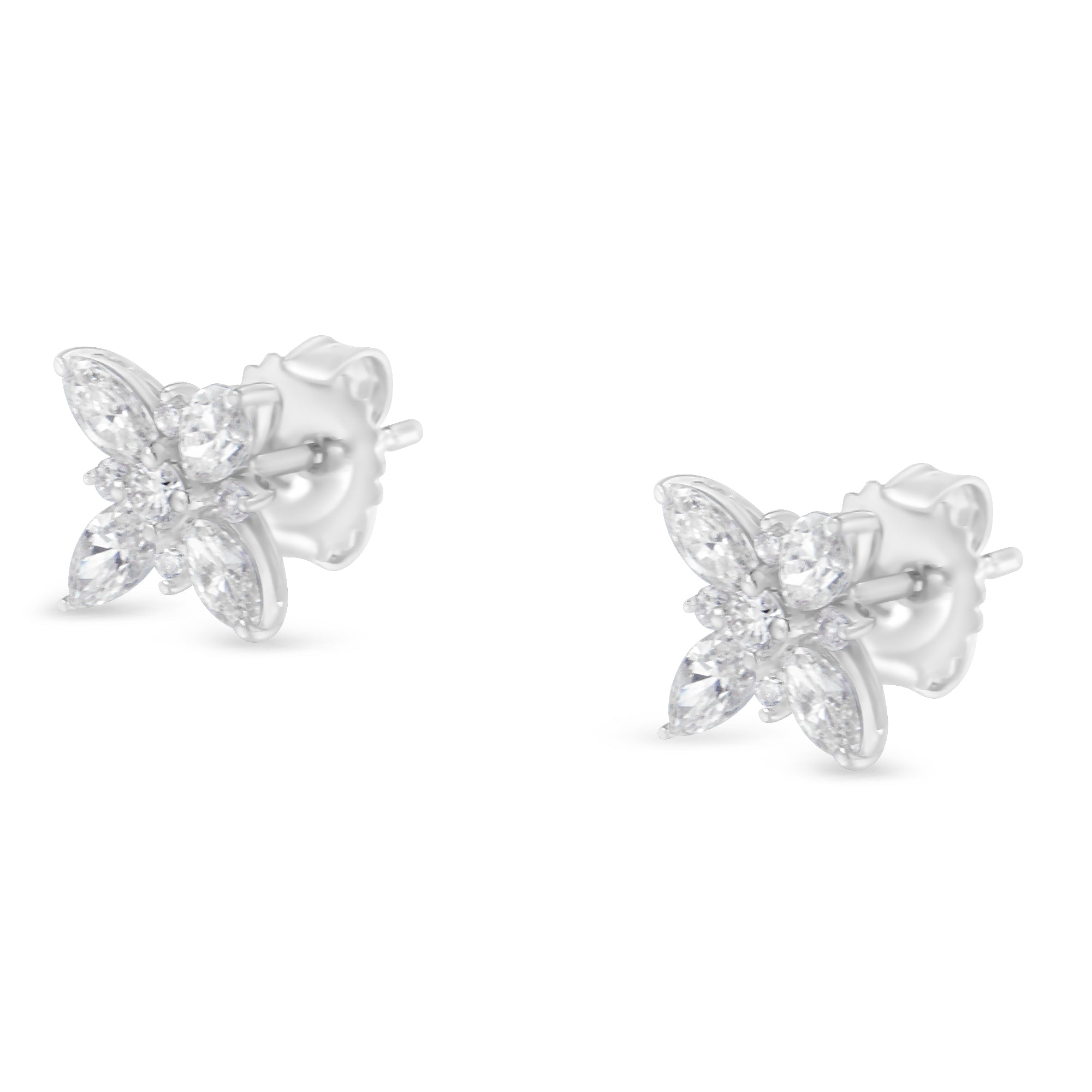 14K White Gold Marquise Diamond Flower Stud Earring (1.00 cttw, H-I Color, SI1-SI2 Clarity) DestGlow