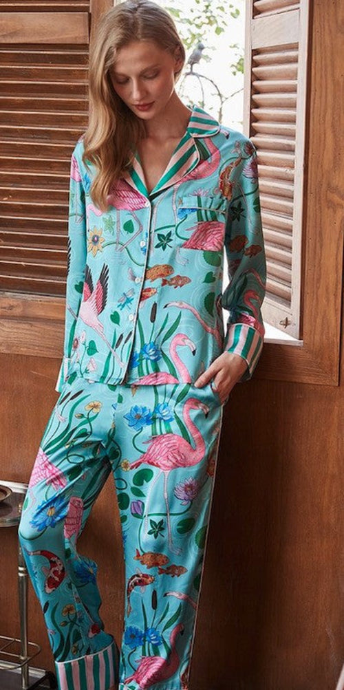 Women's Animal Print Pajama Set - Leopard Print Short Sleeve Shirt & Pants
