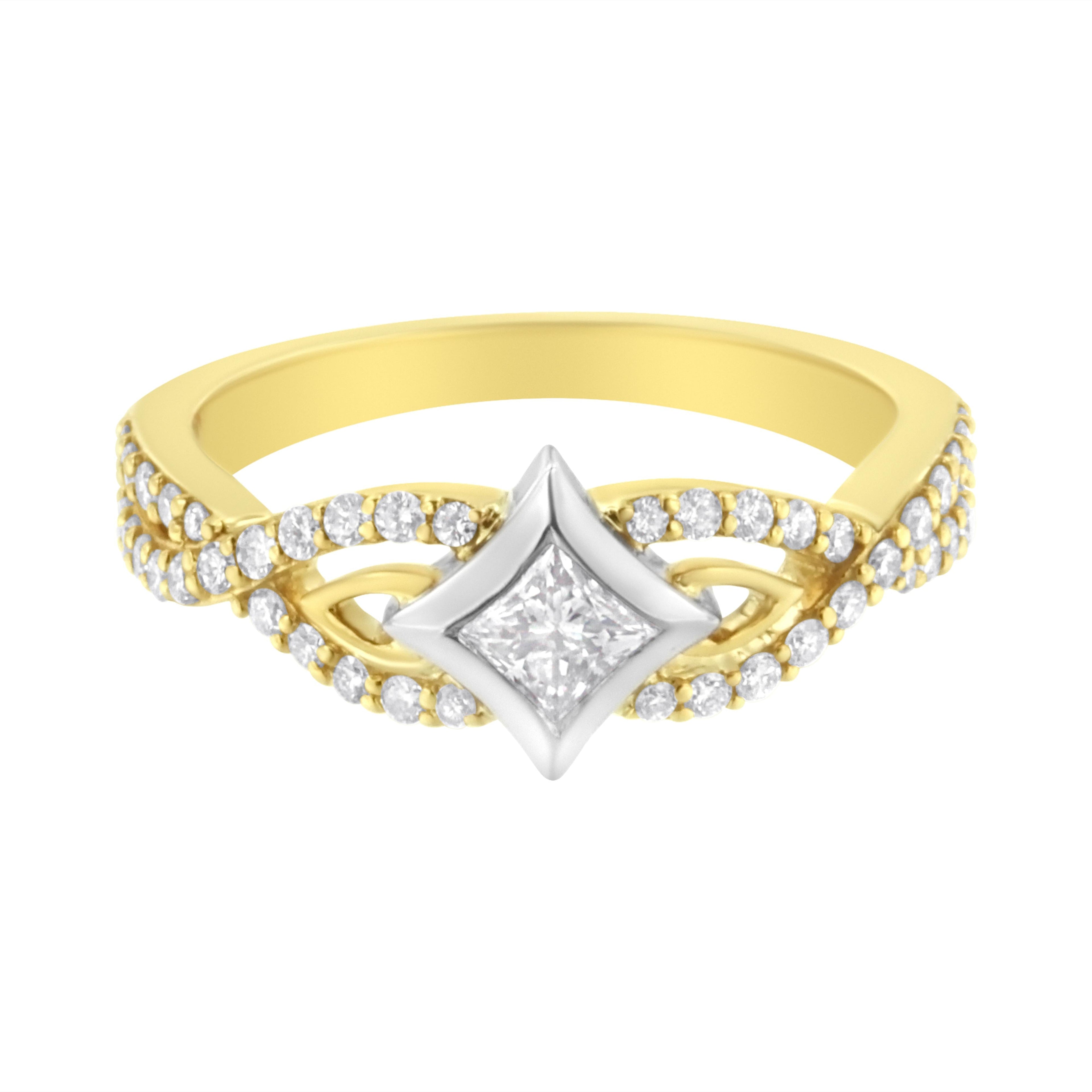 10K Two Tone Color 2/3 Cttw Diamond Kite and Twist Shank Ring (H-I Color,SI2-I1 Clarity) by Bids.com