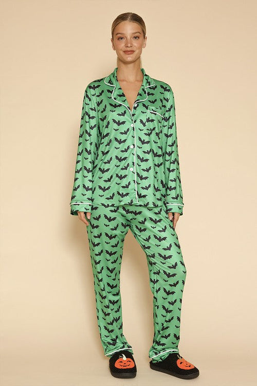 Women's Halloween Pajama Set - Button Front Long Sleeve Shirt & Pants