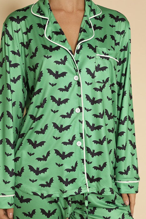 Women's Halloween Pajama Set - Button Front Long Sleeve Shirt & Pants