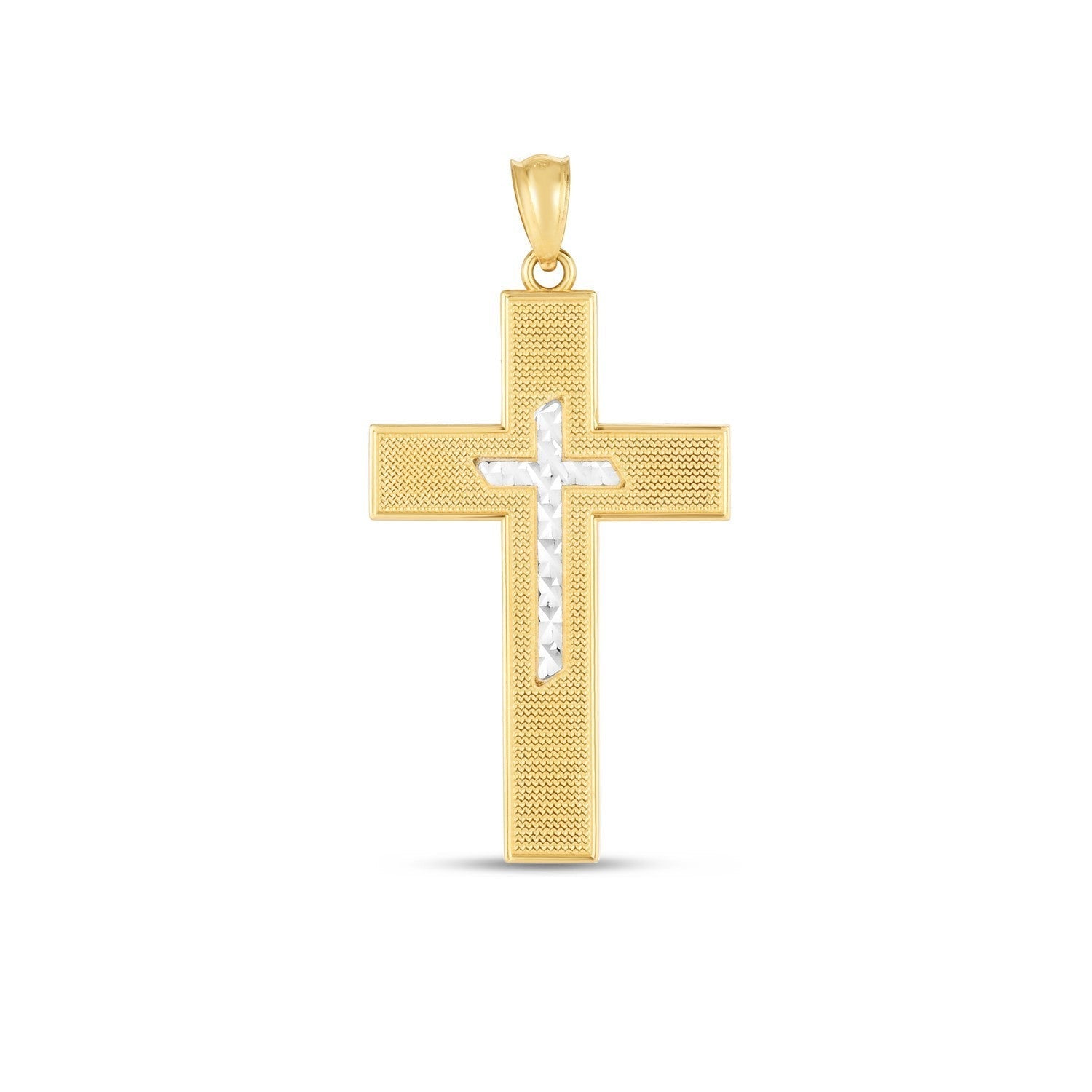 14k Two Tone Gold High Polish Diamond Cut Cross Pendant DestGlow