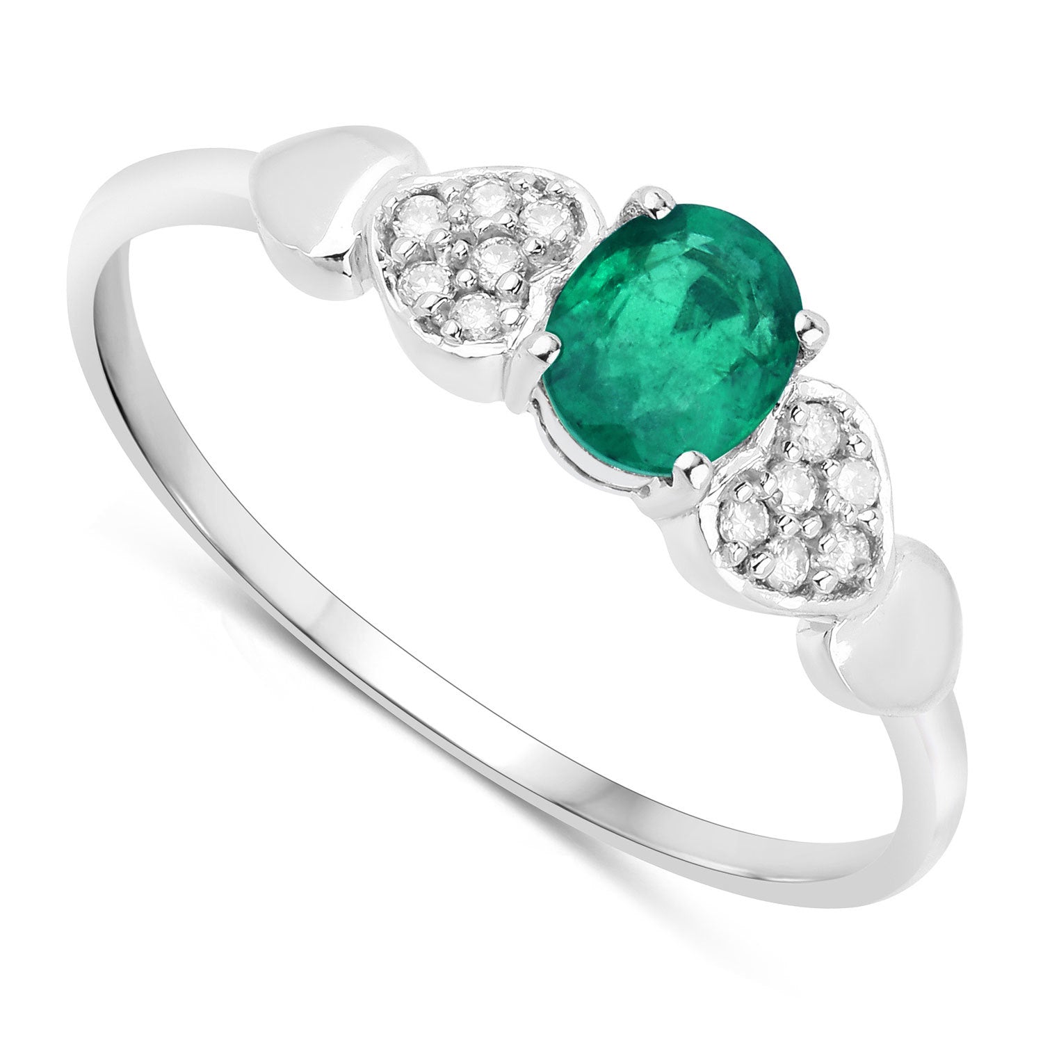 0.36 Carat Genuine Zambian Emerald and White Diamond 14K White Gold Ring by Bids.com