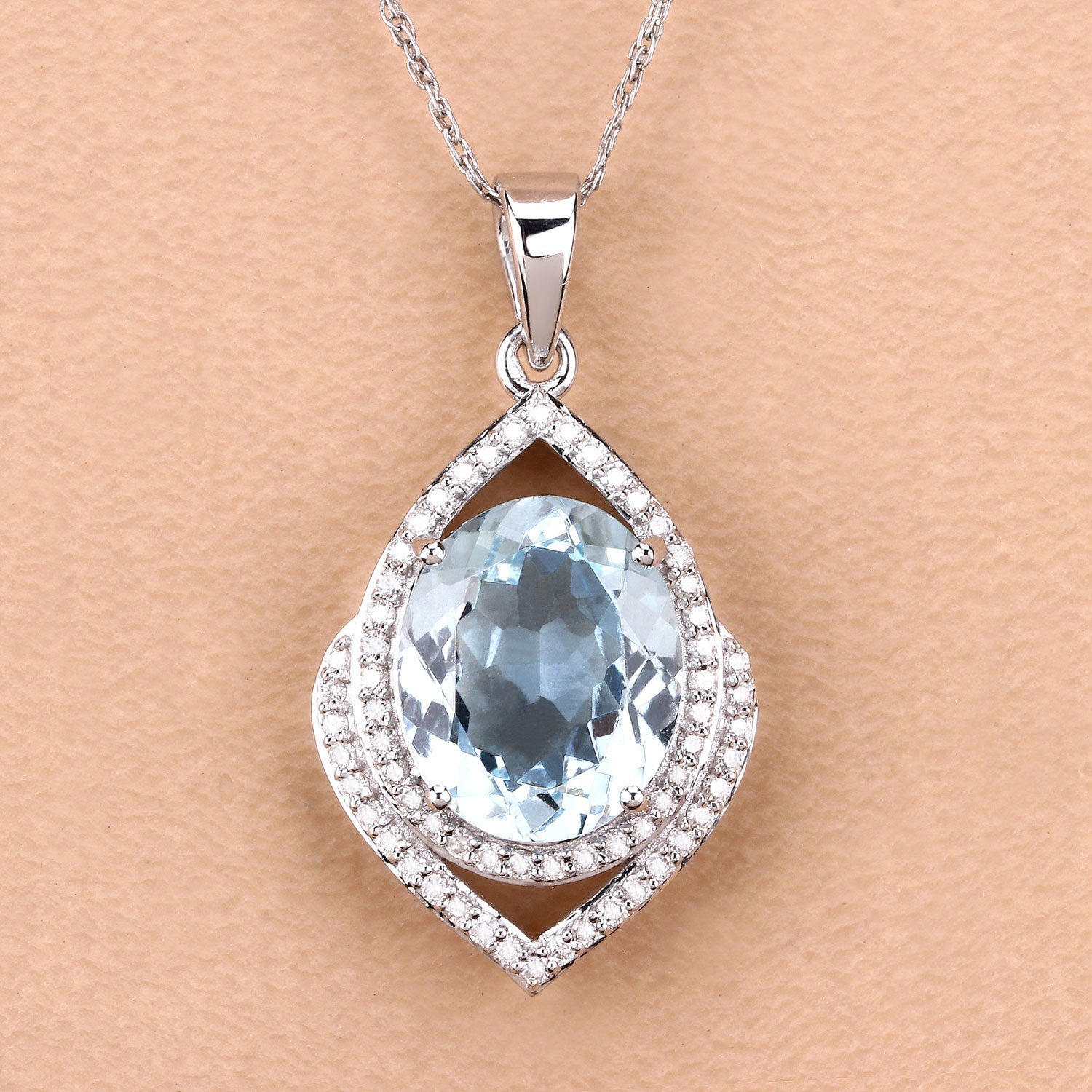 3.82 Carat Genuine Aquamarine and White Diamond 14K White Gold Pendant by Bids.com