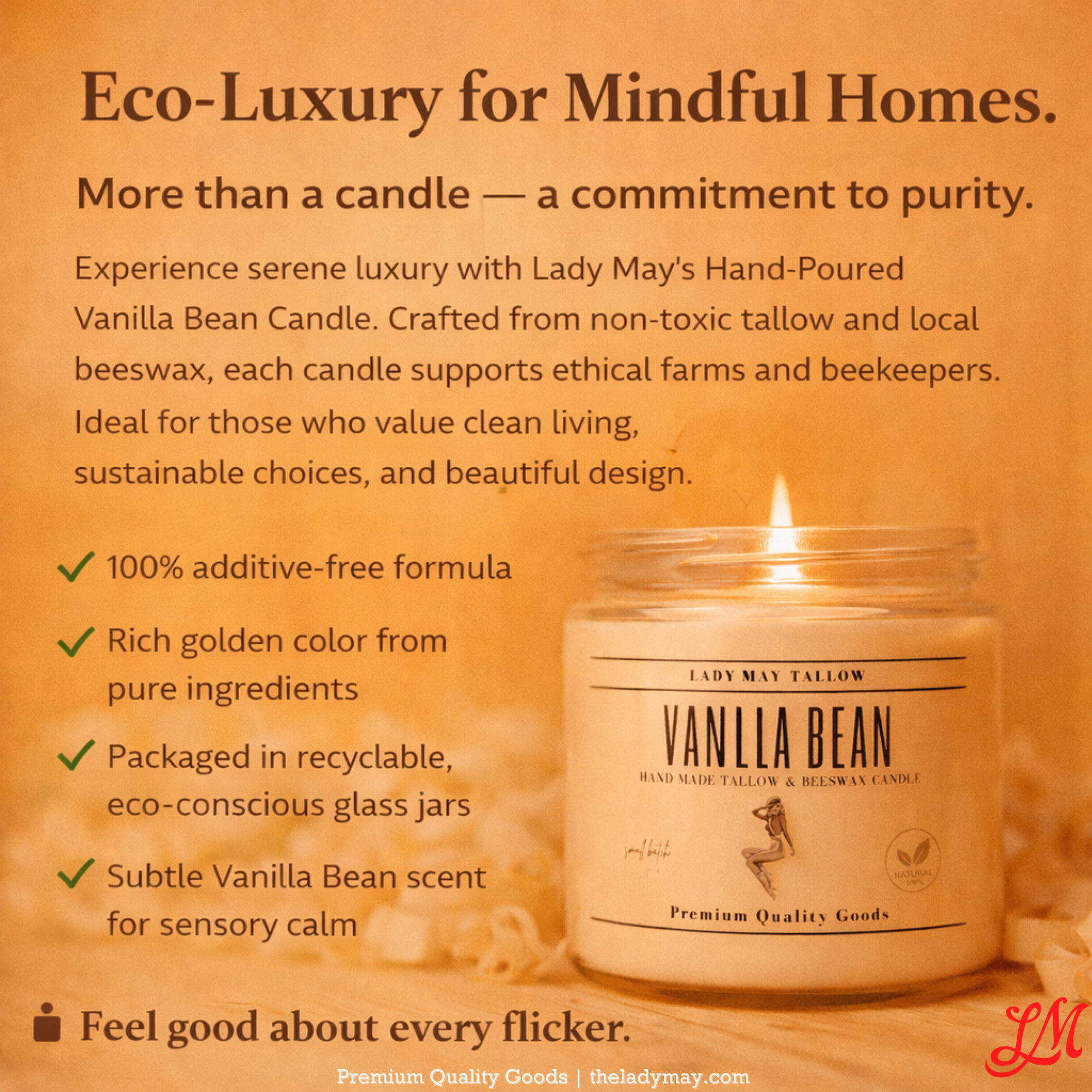 Lady May Tallow "Classic" Tallow & Beeswax Candle 16oz | 7 Natural Scents | Non-Toxic Clean Burning by Lady May Tallow