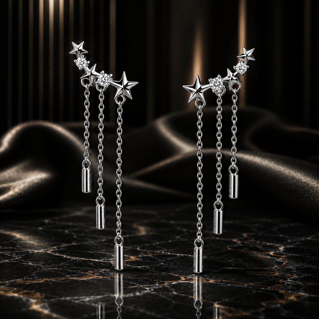 925 Sterling Silver Plated Platinum Pavé Setting CZ Earrings 3.4*0.7cm for Women DestGlow